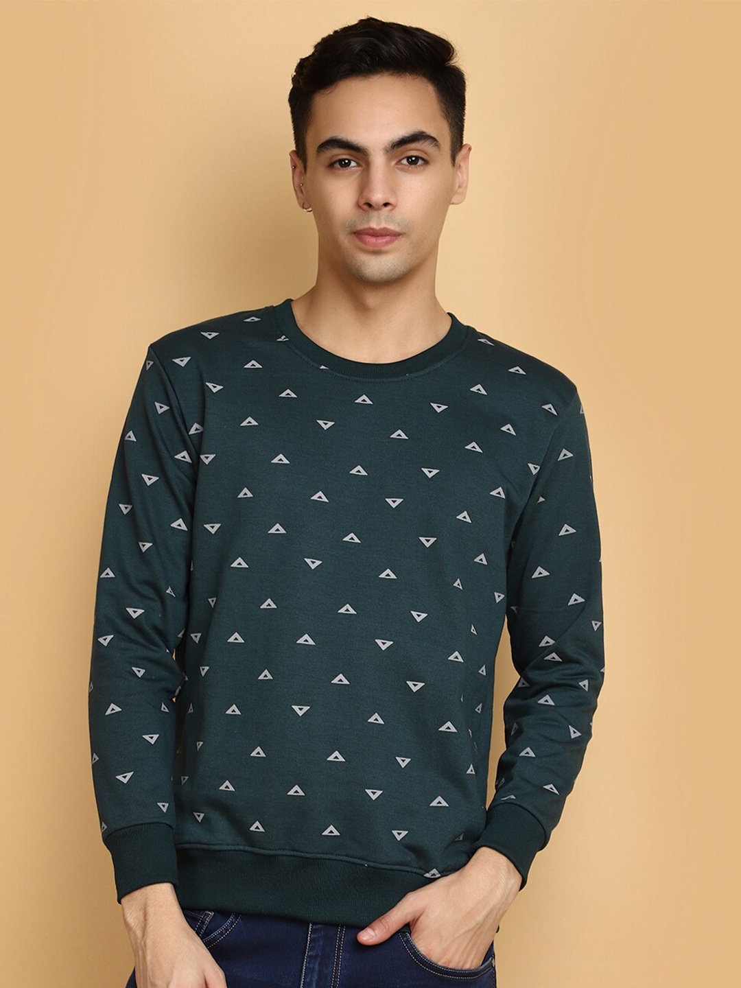 

V-Mart Conversational Printed Fleece Pullover, Green