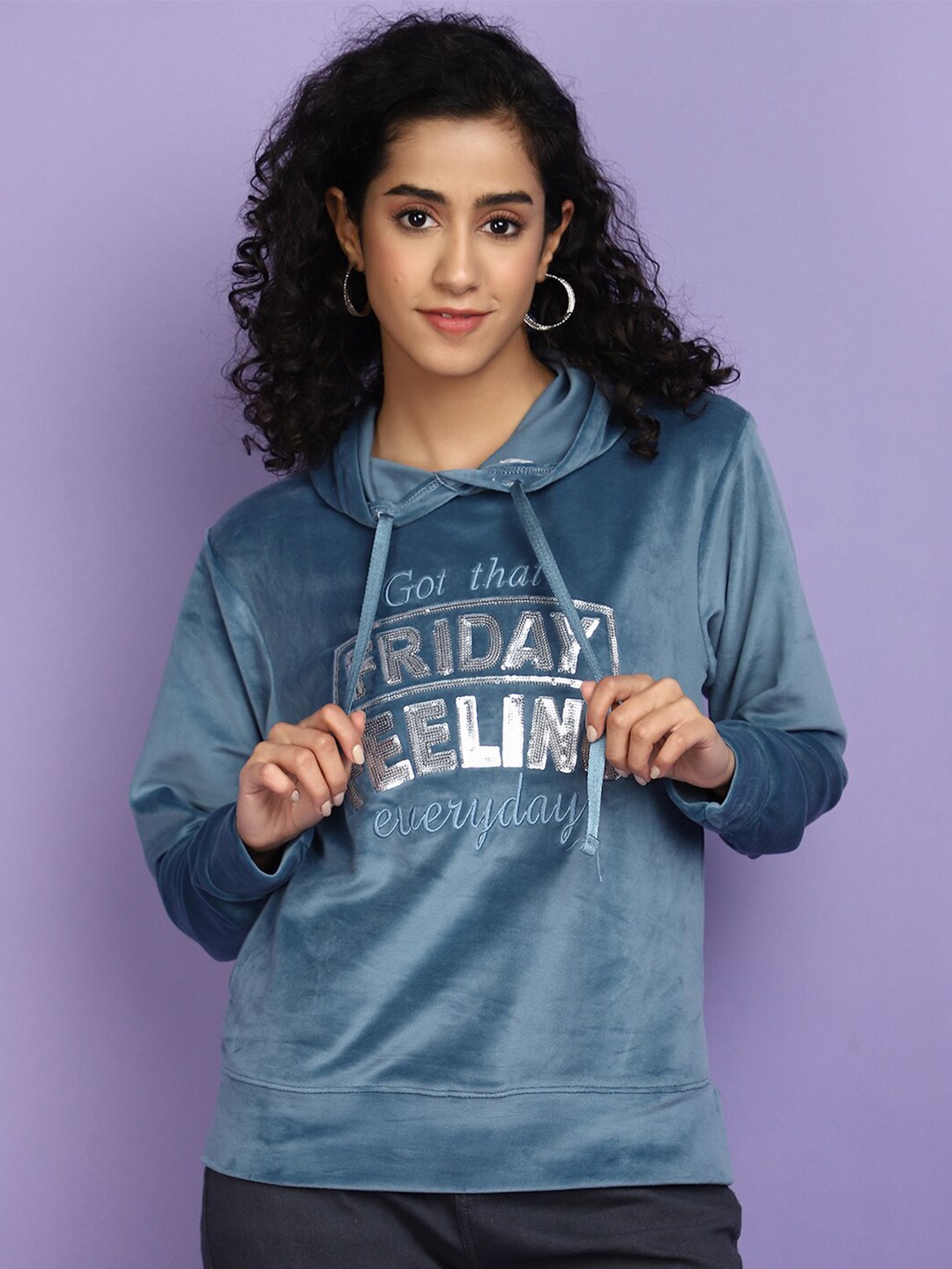 

V-Mart Typography Printed Hooded Sweatshirt, Blue