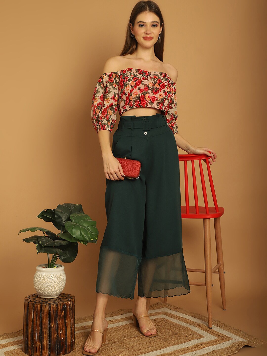 

BLANC9 Printed Off-Shoulder Top & Trouser, Green