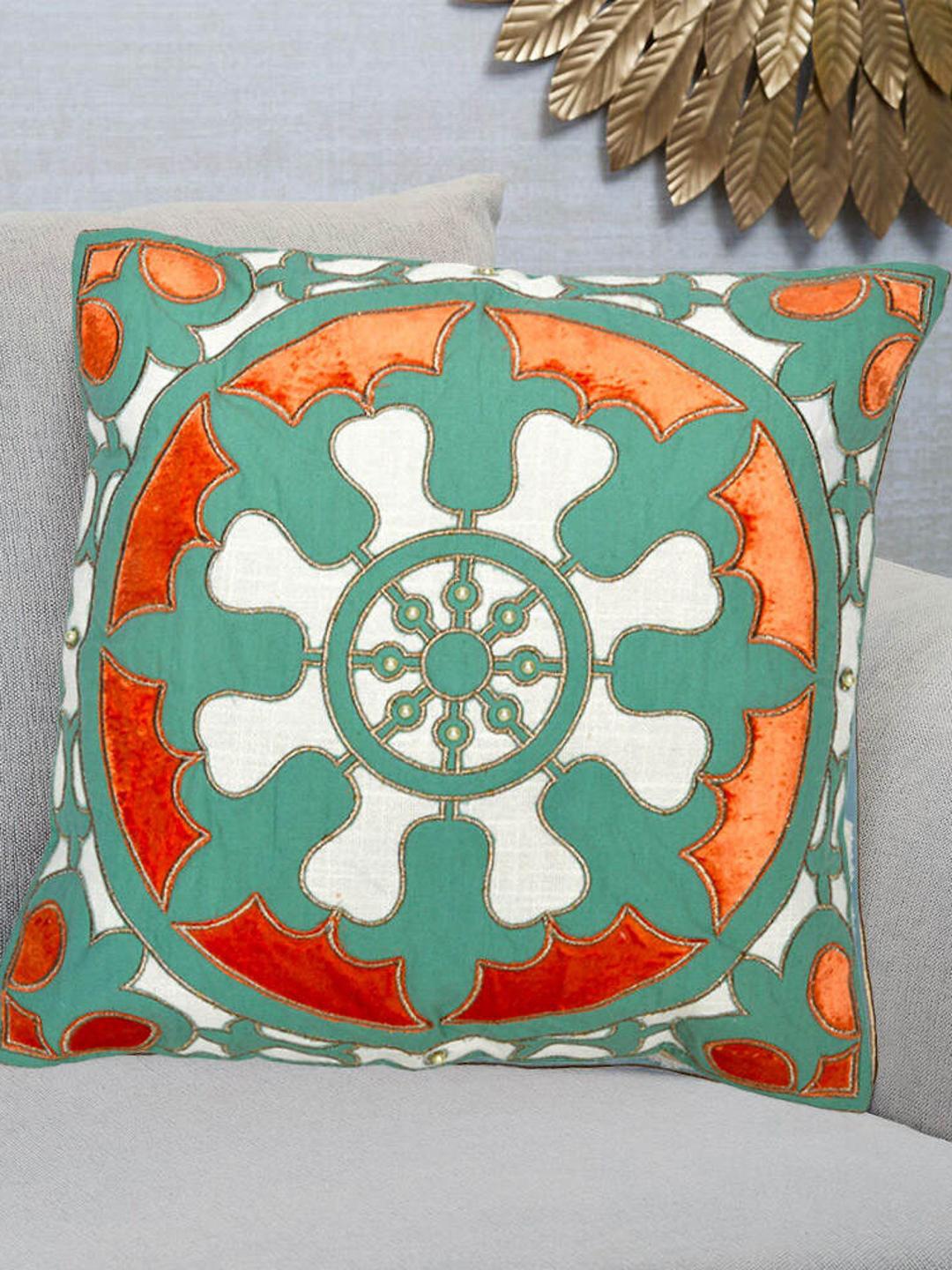 

Athome by Nilkamal Green & Orange Embroidered Square Cushion Covers