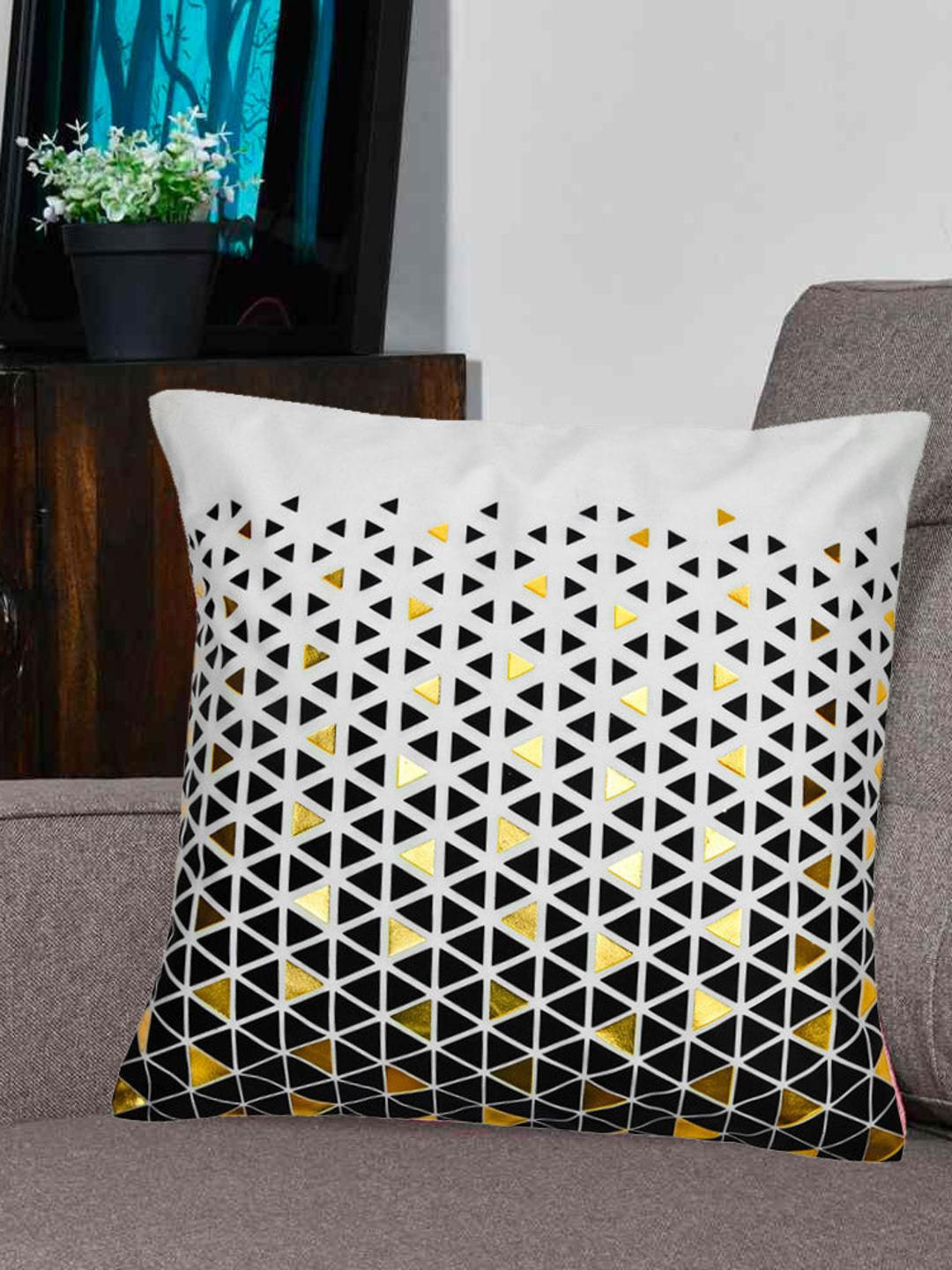 

Athome by Nilkamal Off White & Gold Toned Geometric Cushion Cover