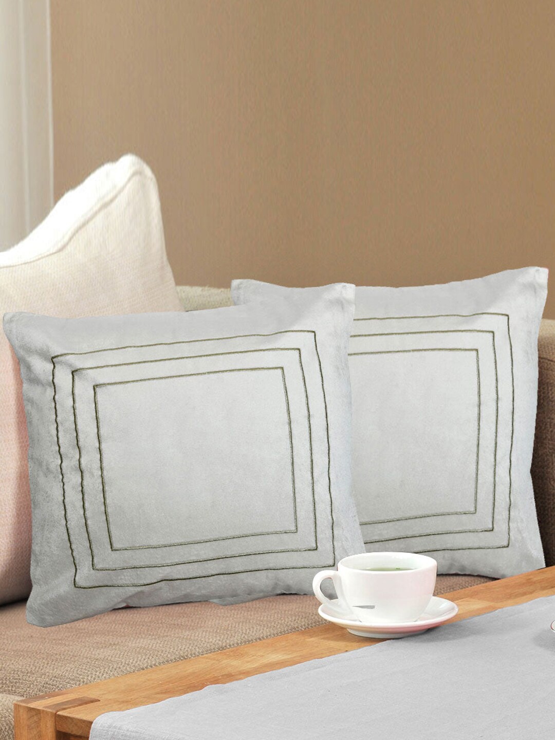 

Athome by Nilkamal 2 Pieces Embroidered Cushion Covers, White