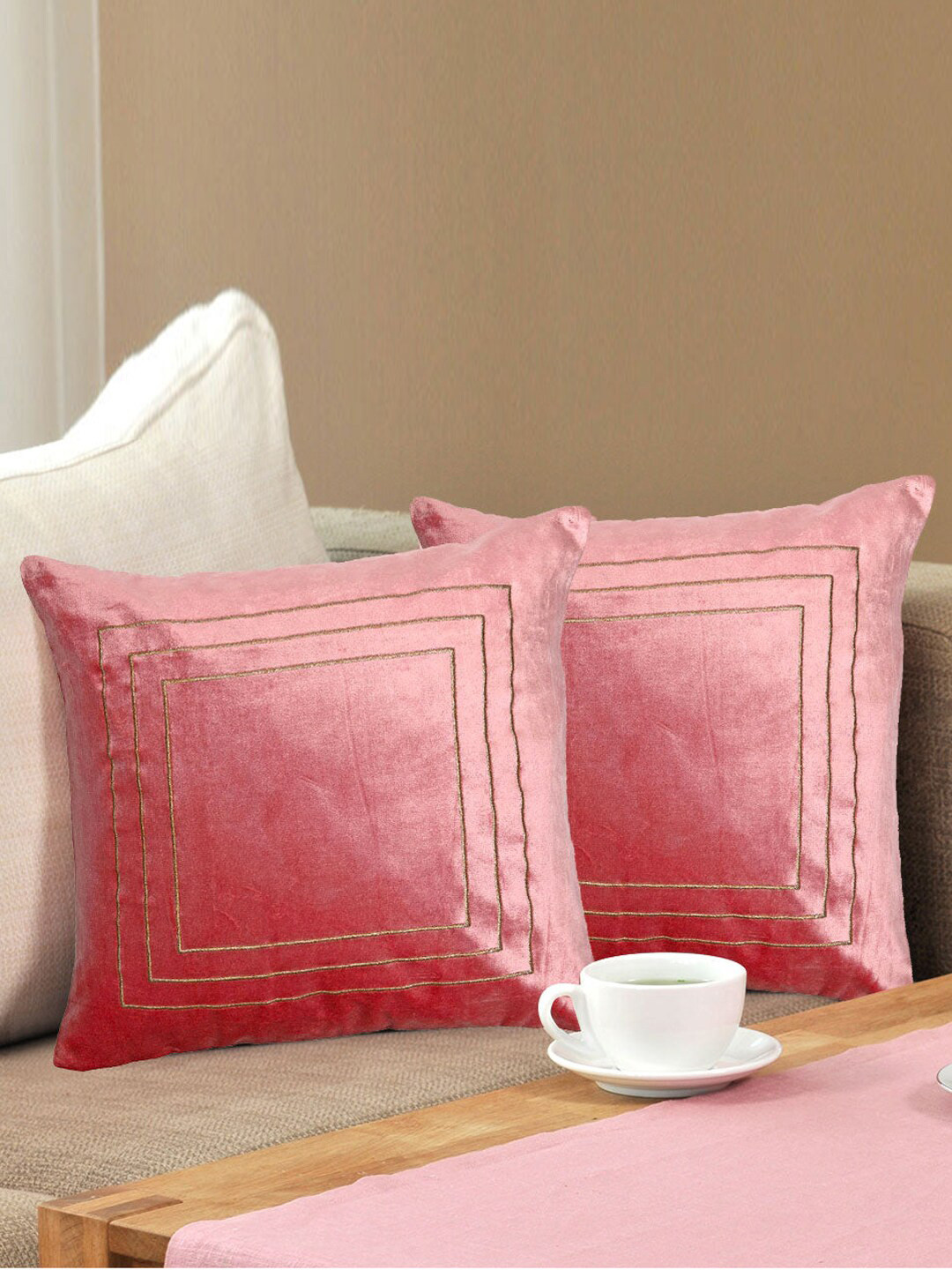 

Athome by Nilkamal Pink 2 Pieces Embroidered Cushion Covers