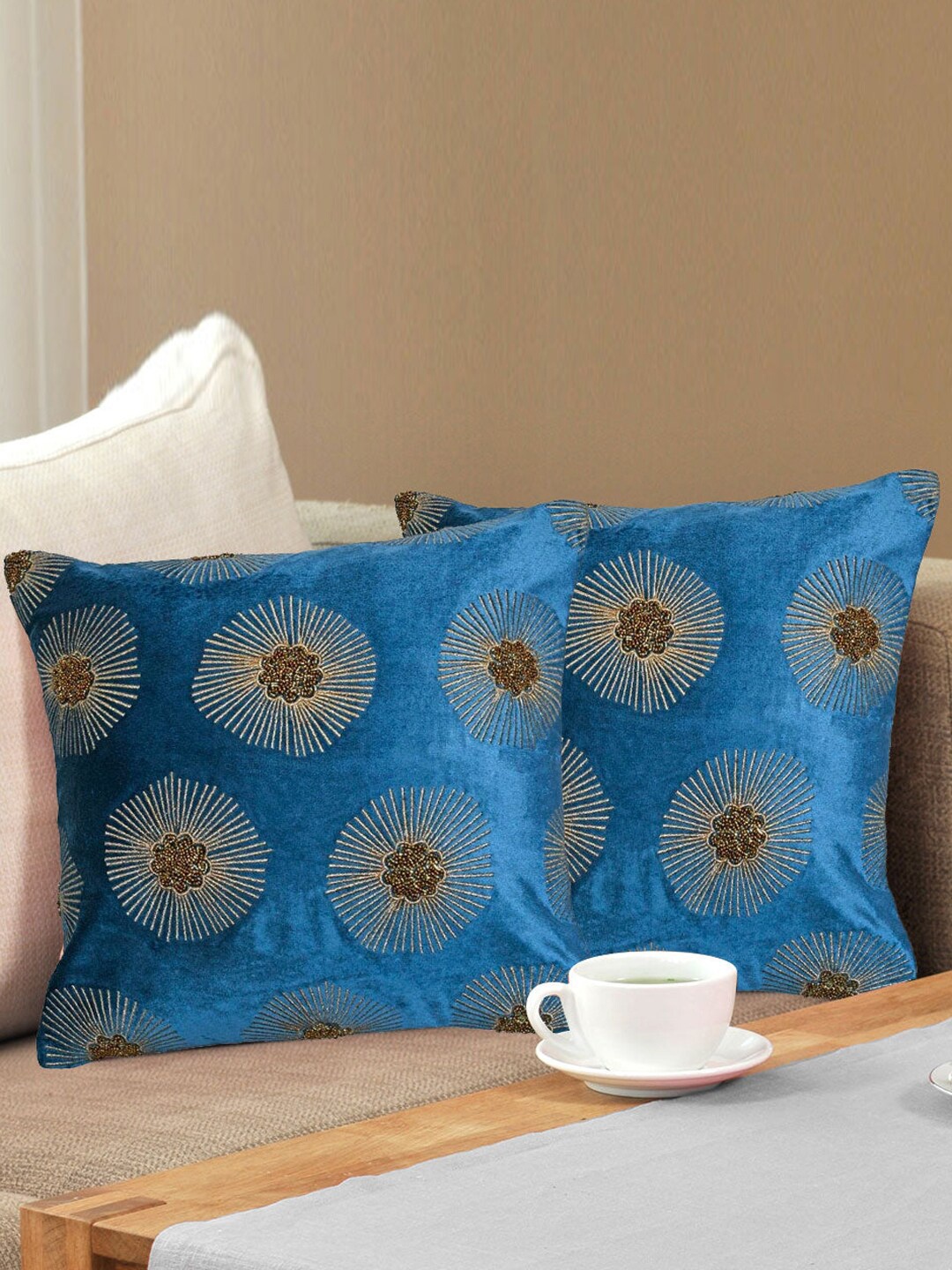 

Athome by Nilkamal Blue 2 Pieces Embroidered Cushion Covers