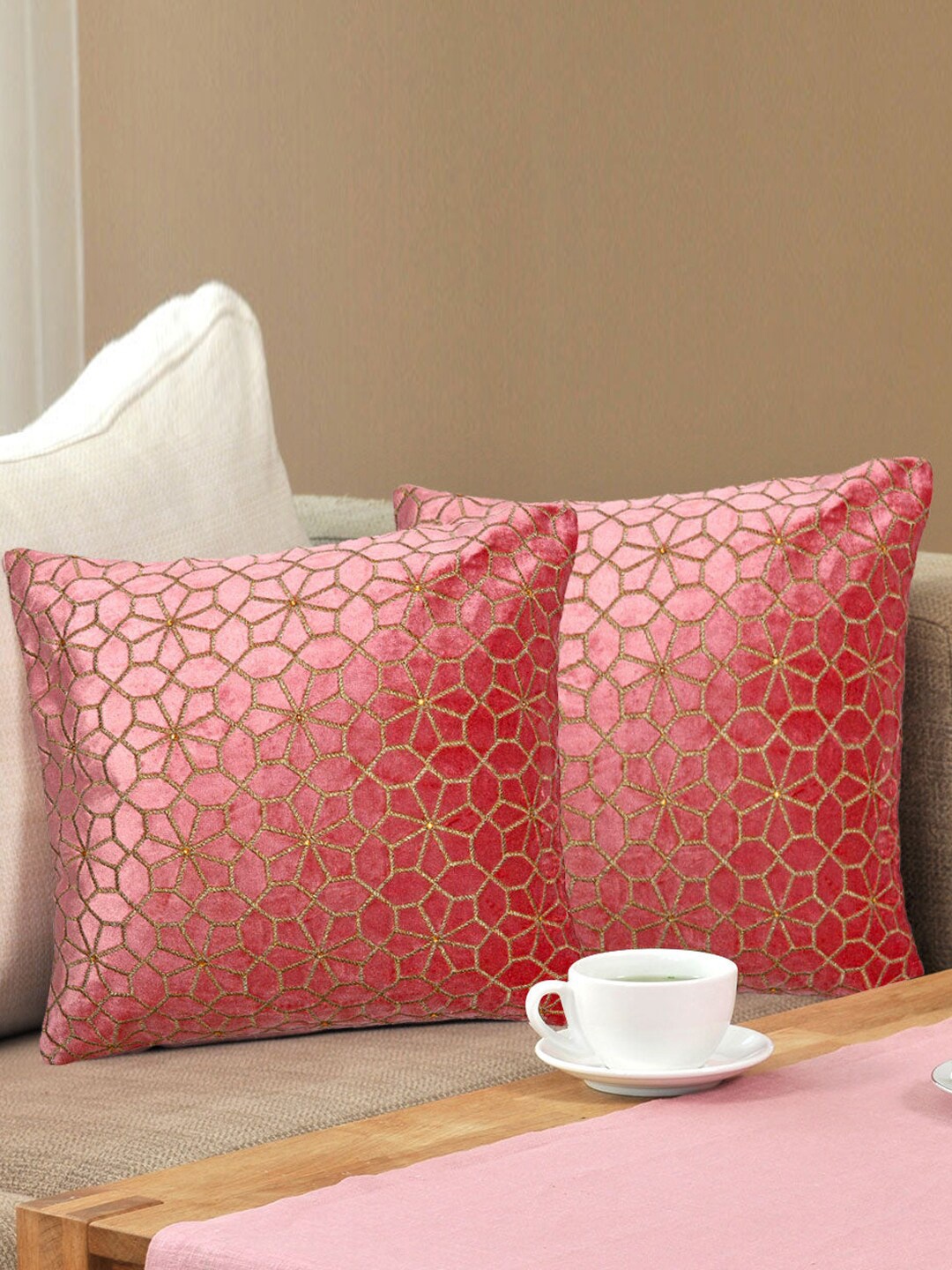 

Athome by Nilkamal Pink 2 Pieces Embroidered Cushion Covers