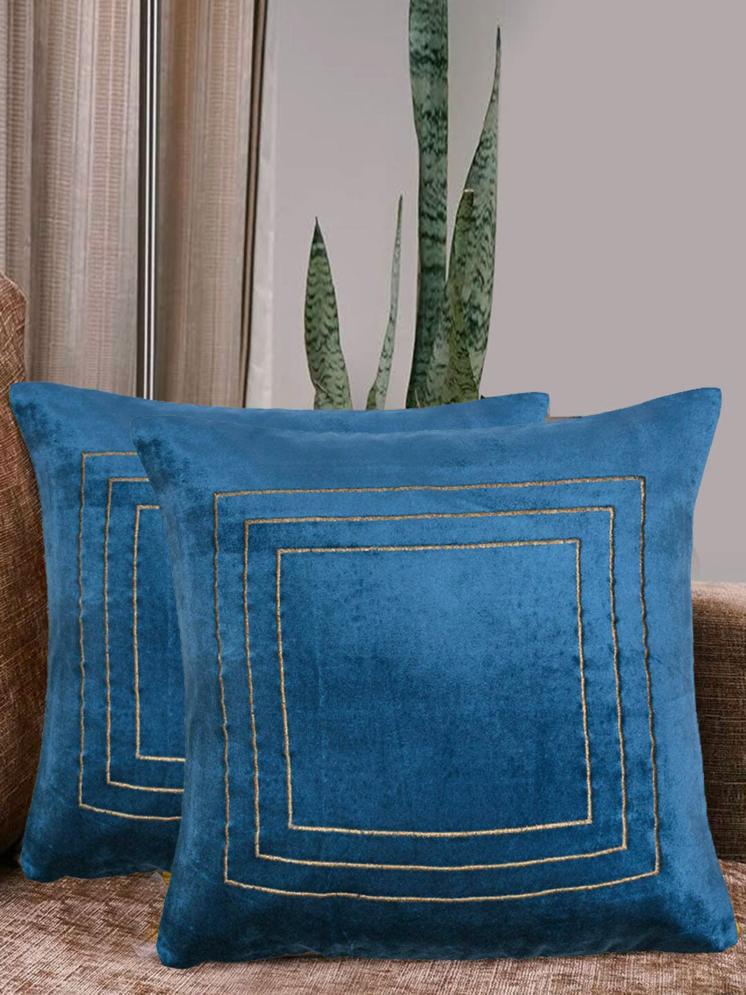 

Athome by Nilkamal Blue 2 Pieces Embroidered Cushion Covers