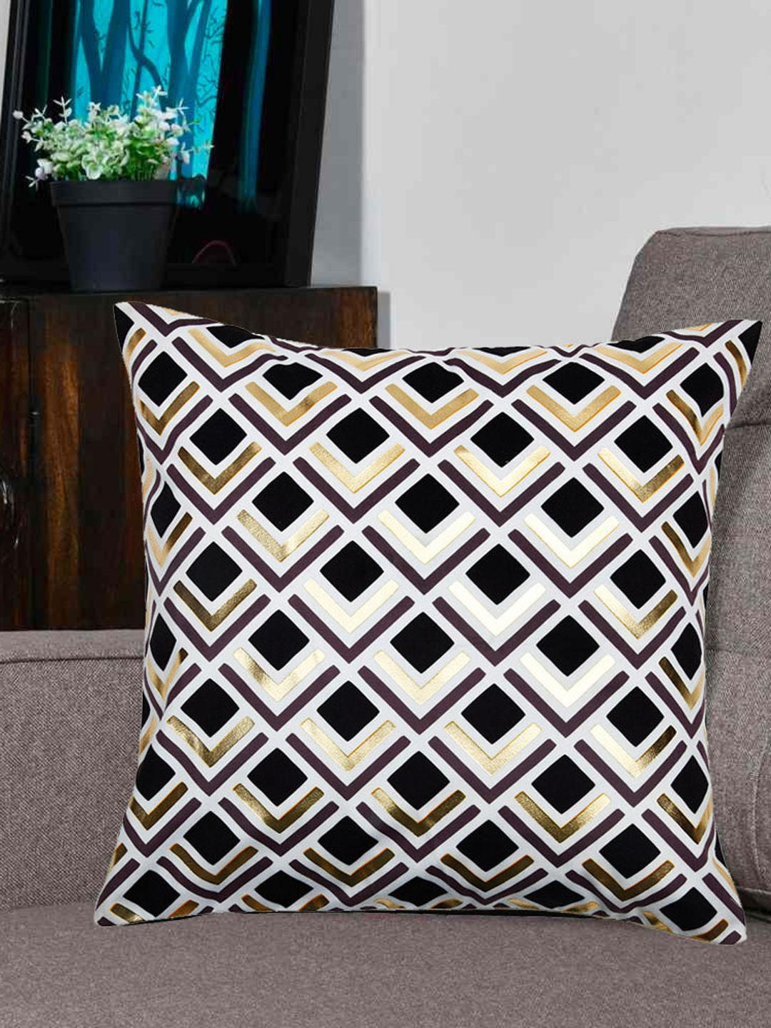 

Athome by Nilkamal Off White Gold Toned Geometric Cushion Covers