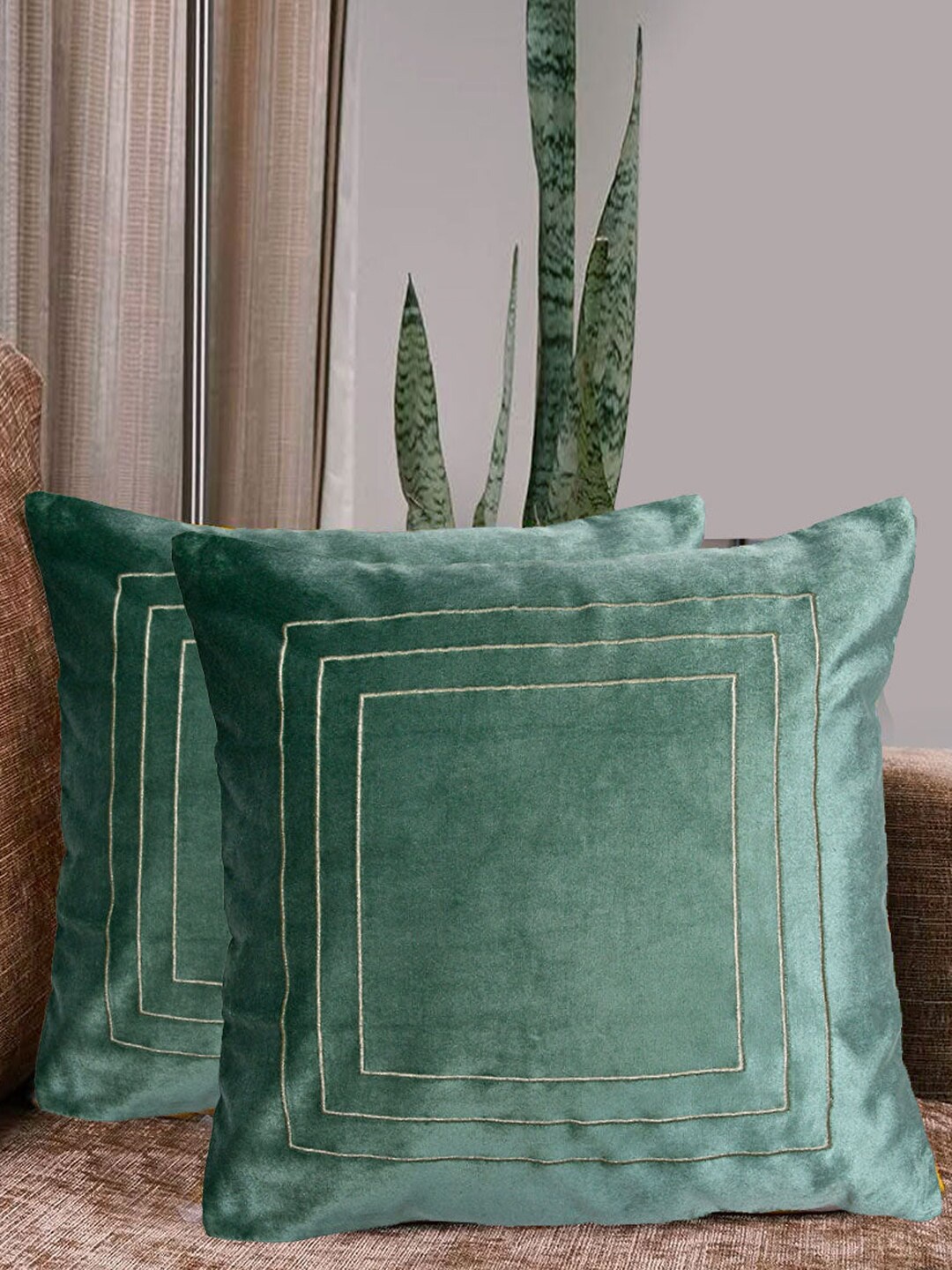 

Athome by Nilkamal Green 2 Pieces Embroidered Cushion Covers