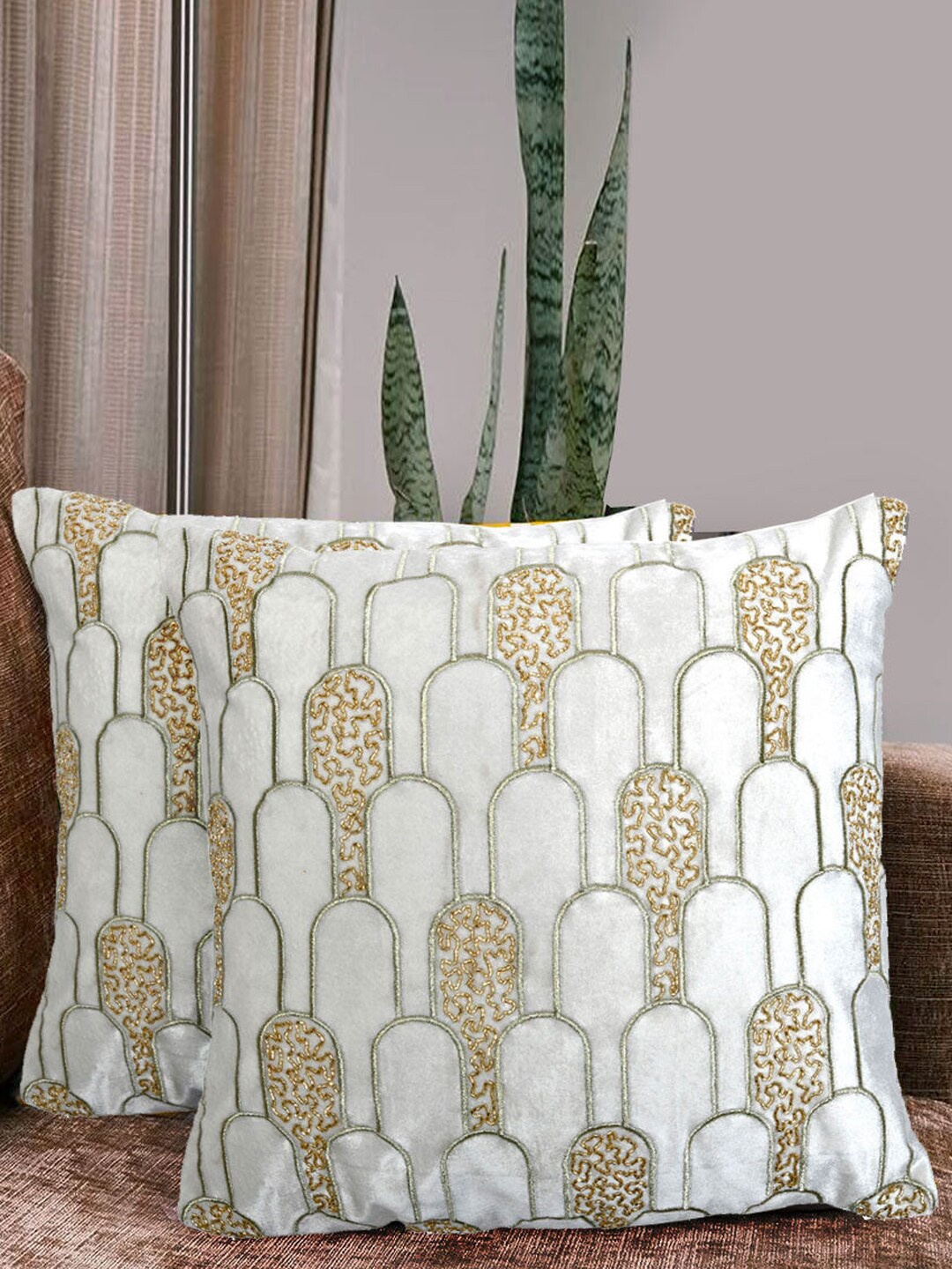 

Athome by Nilkamal White 2 Pieces Embroidered Cushion Covers