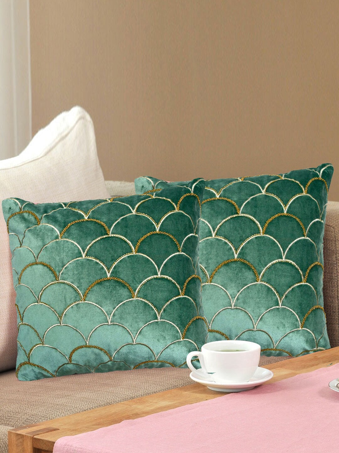 

Athome by Nilkamal Green 2 Pieces Embroidered Cushion Covers