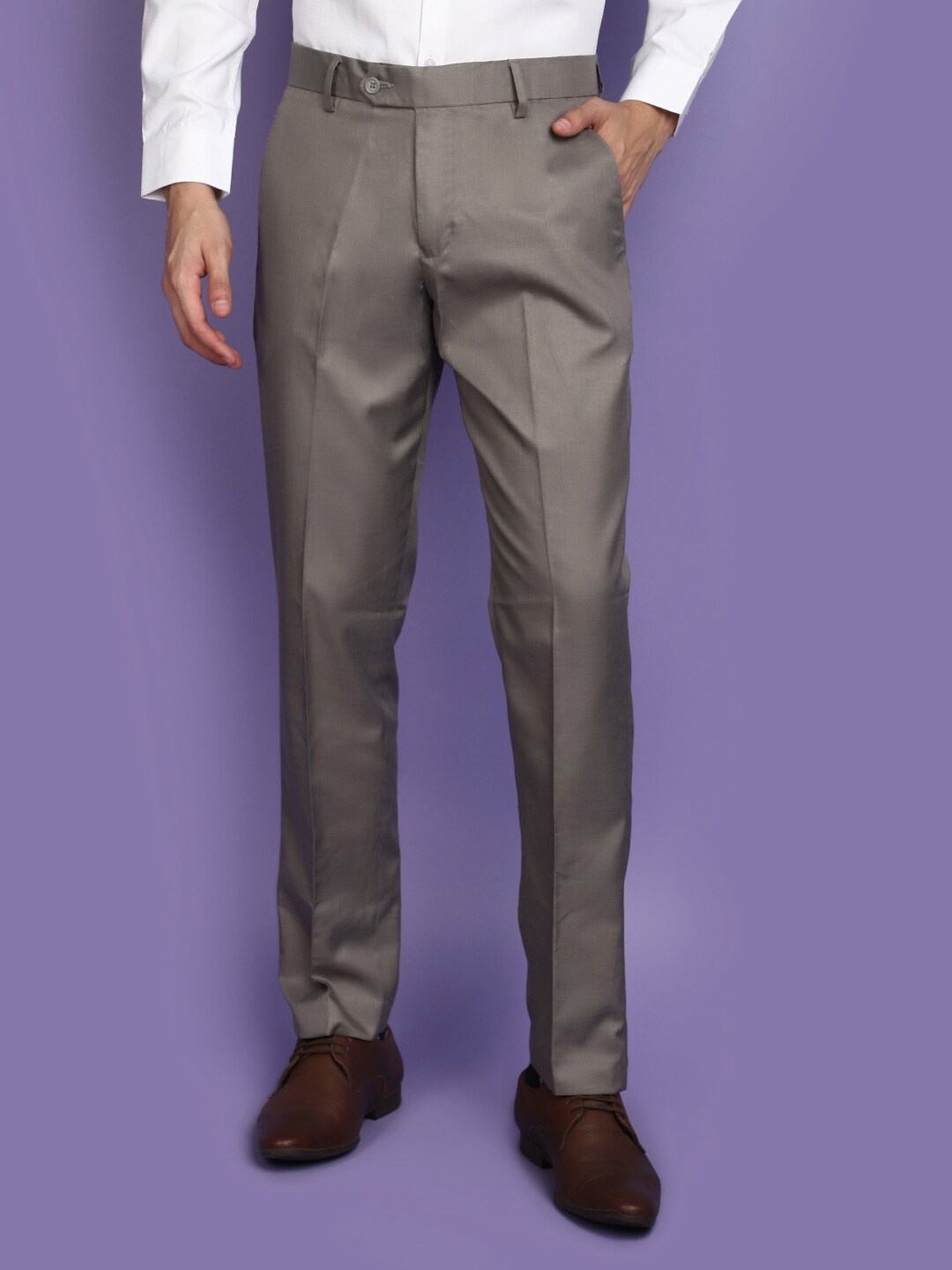 

J White by Vmart Men Slim Fit Mid-Rise Formal Trousers, Grey