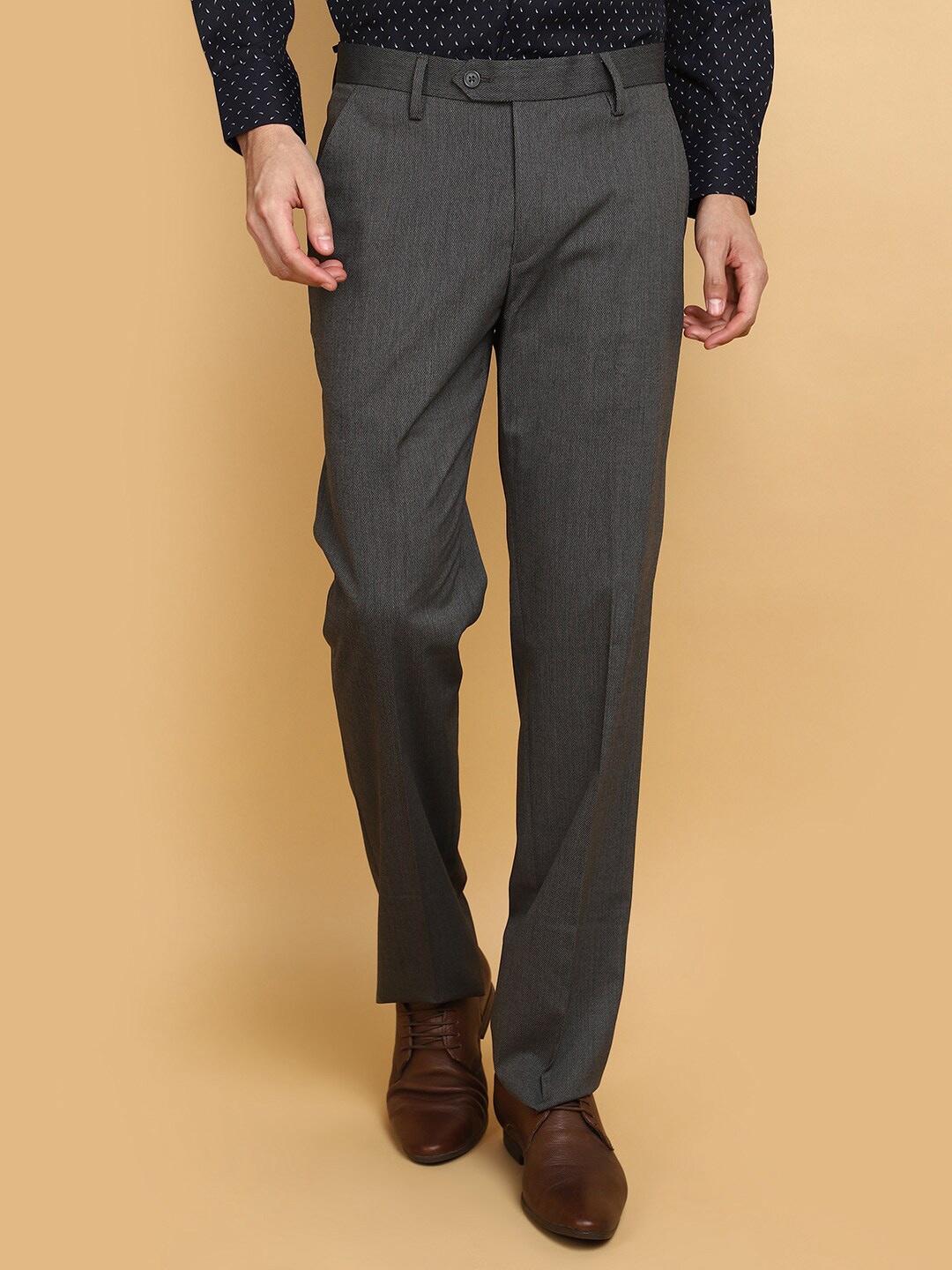 

J White by Vmart Men Slim Fit Cotton Formal Trousers, Grey