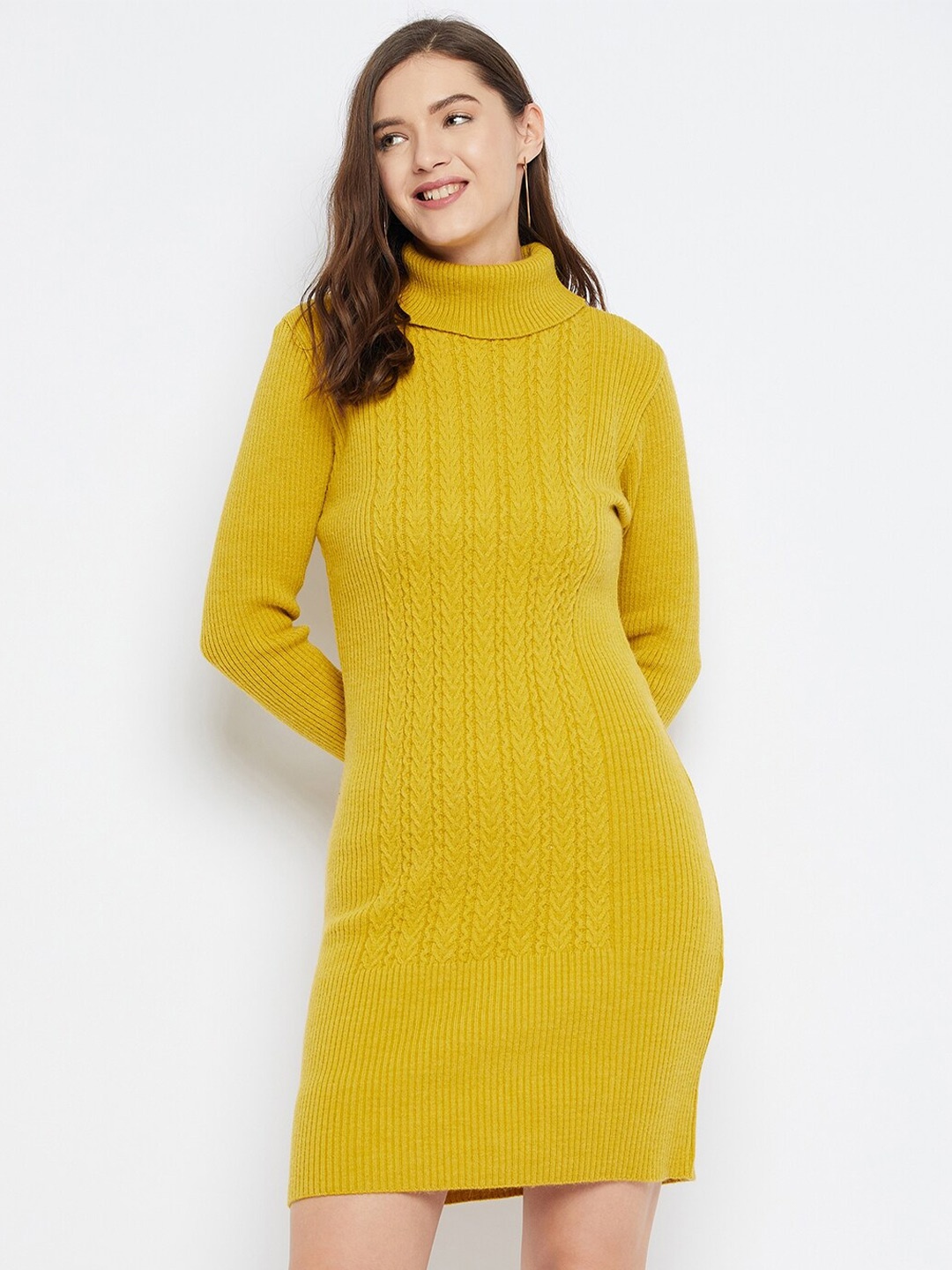 

Zigo Woollen High Neck Dresses, Yellow