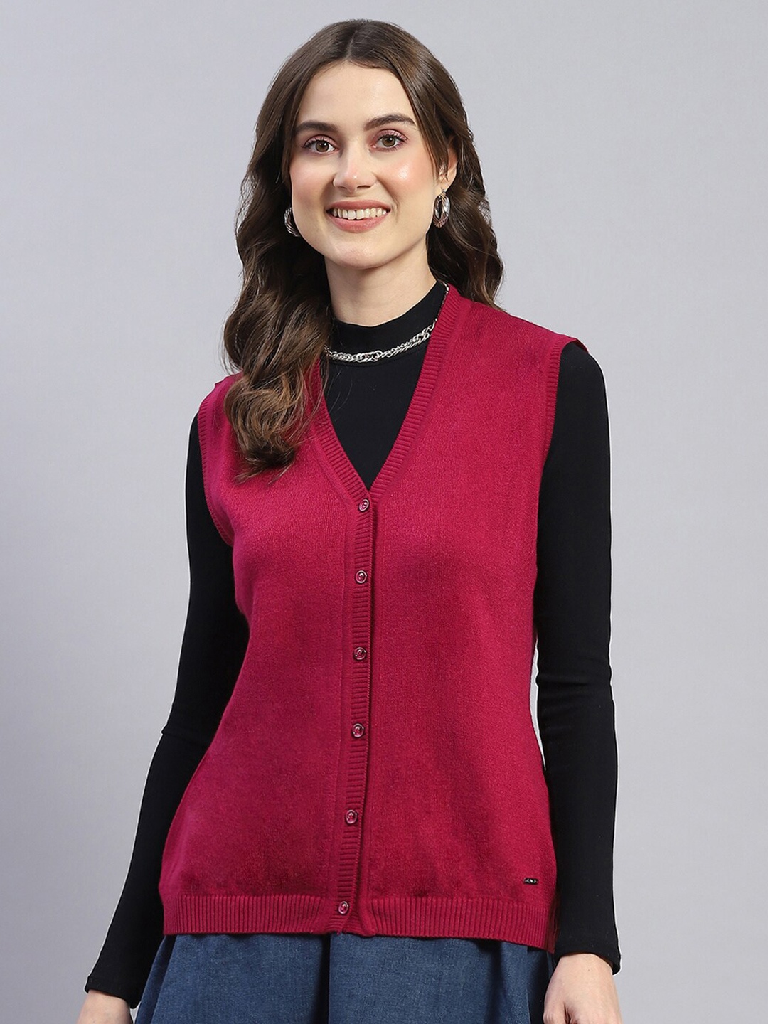 

Monte Carlo V-Neck Sleeveless Cardigan, Pink