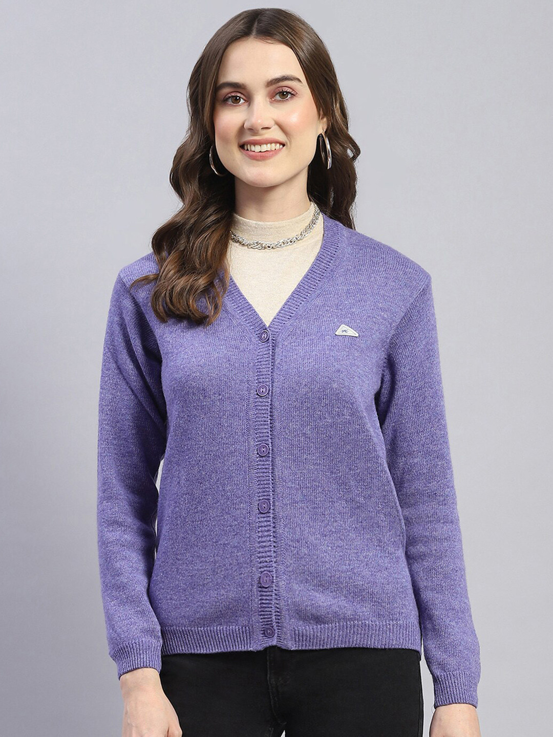

Monte Carlo V-Neck Woollen Cardigan Sweater, Purple