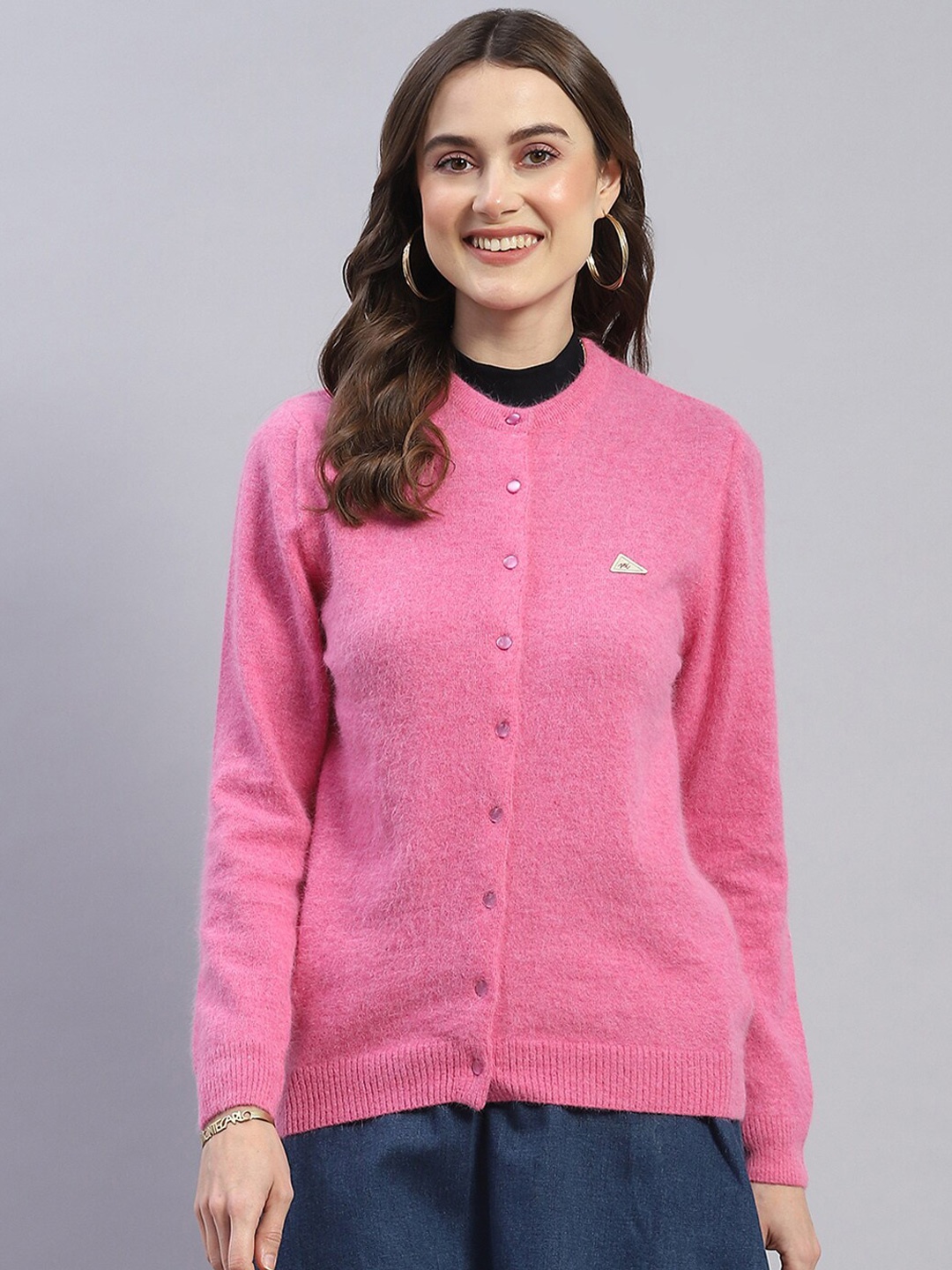 

Monte Carlo Round Neck Woollen Cardigan, Pink