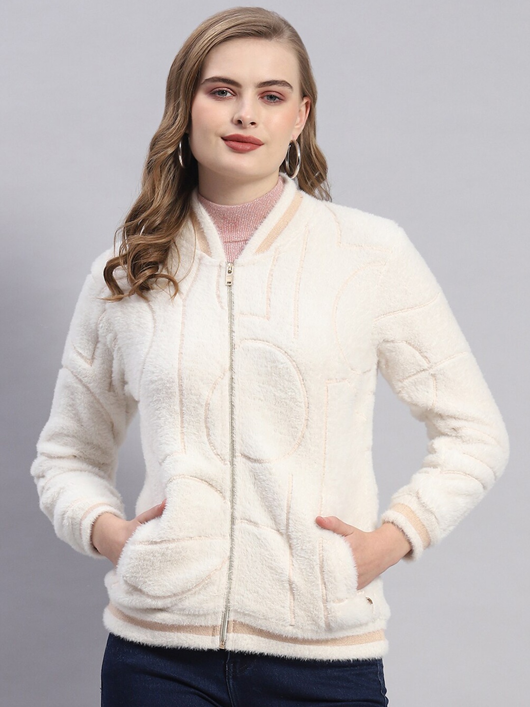 

Monte Carlo Self Design Front-Open Sweatshirt, Off white