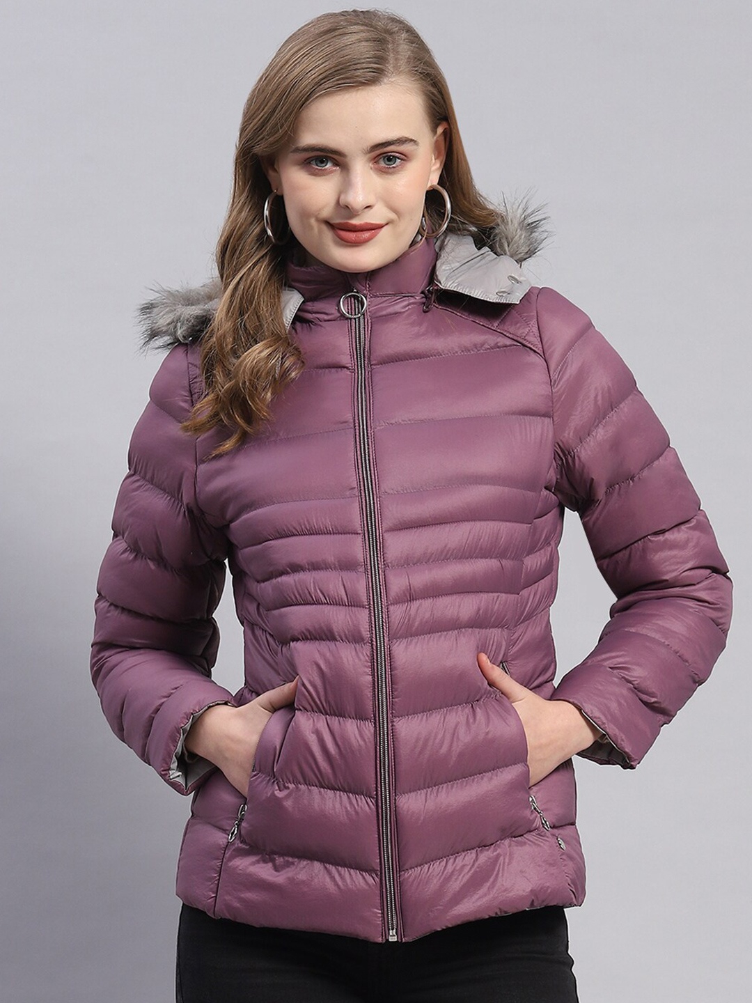 

Monte Carlo Hooded Lightweight Open Front Puffer Jacket, Purple