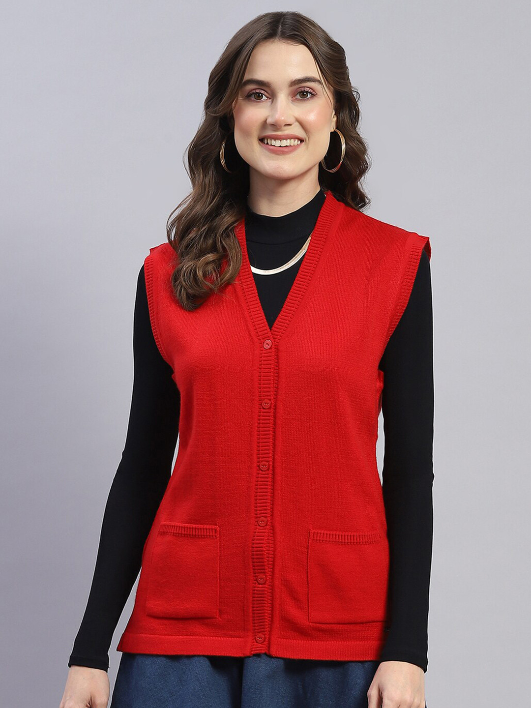 

Monte Carlo V-Neck Sleeveless Woollen Cardigan, Red