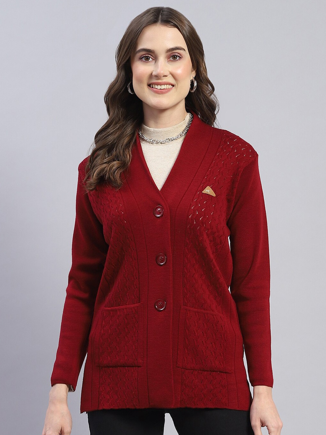 

Monte Carlo Women Maroon Woollen Cardigan
