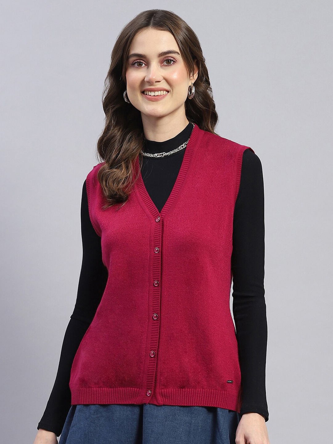 

Monte Carlo Women Magenta Woollen Cardigan, Pink