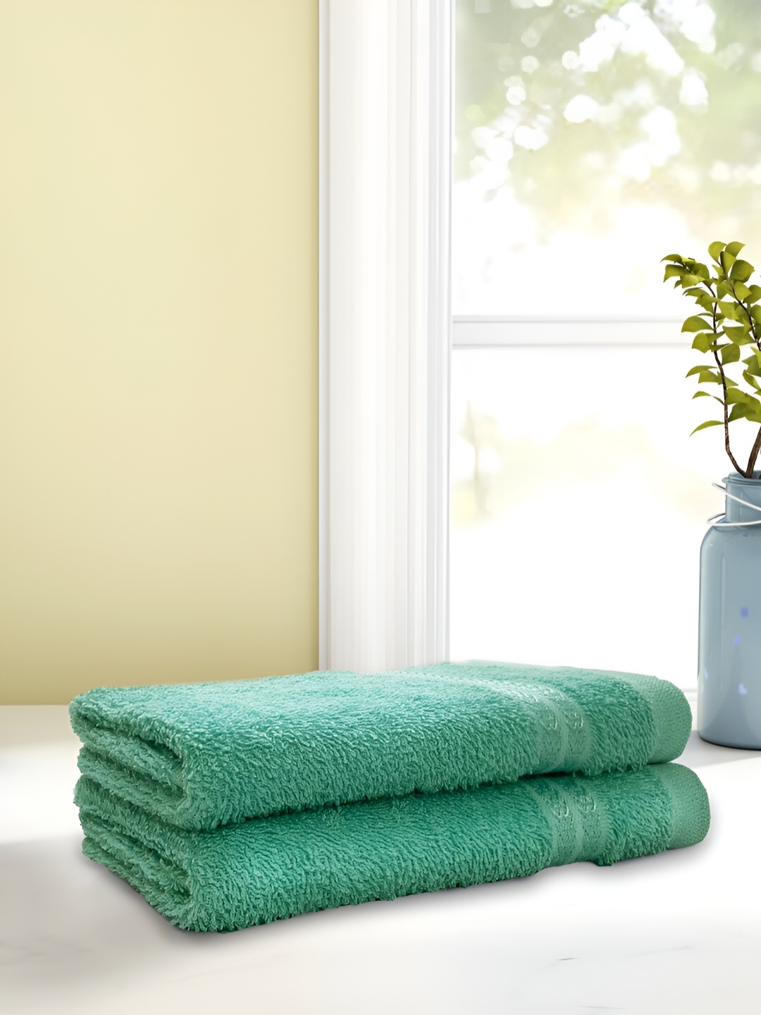 

Welspun Green 2 Pieces Anti Bacterial 380 GSM Pure Cotton Hand Towels