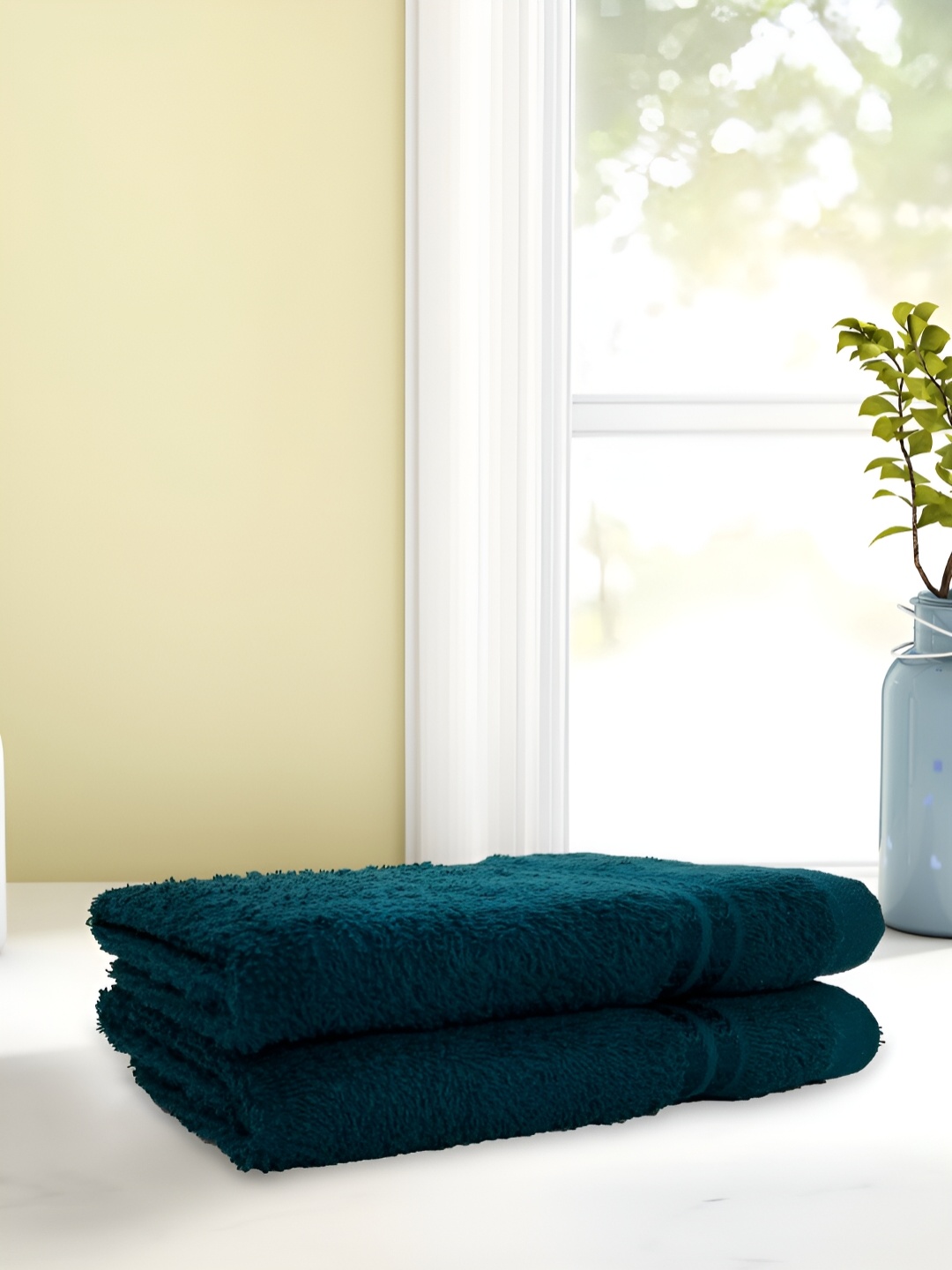 

Welspun Teal 2 Pieces Anti Bacterial 380 GSM Pure Cotton Hand Towels