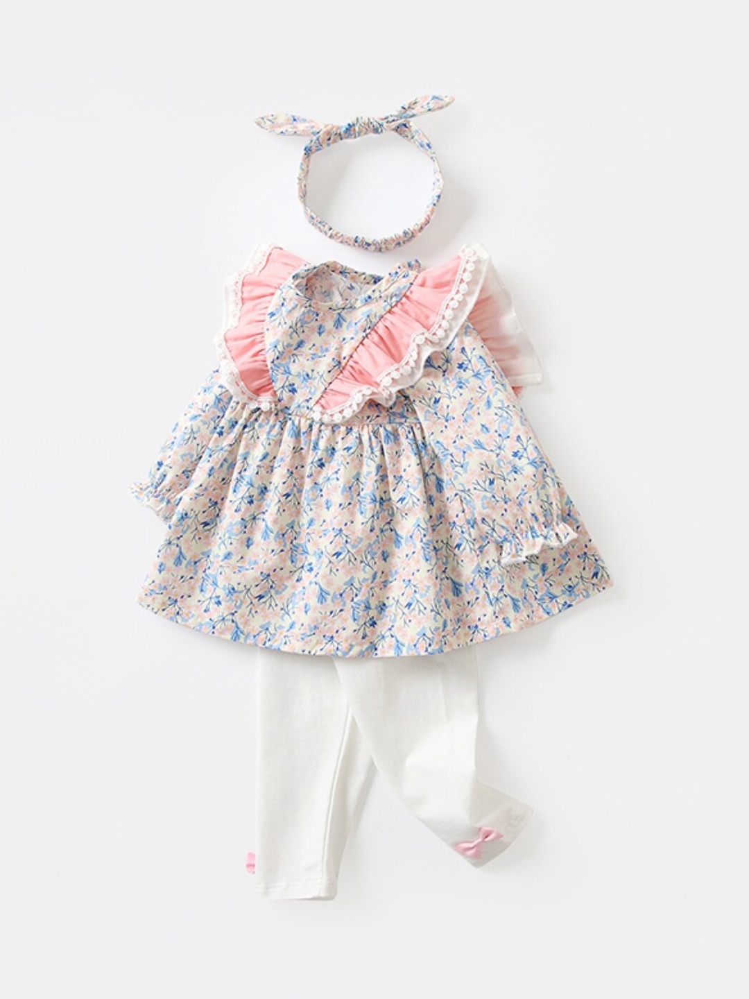 

StyleCast Girls Blue Printed Pure Cotton Top With Trousers, Off white