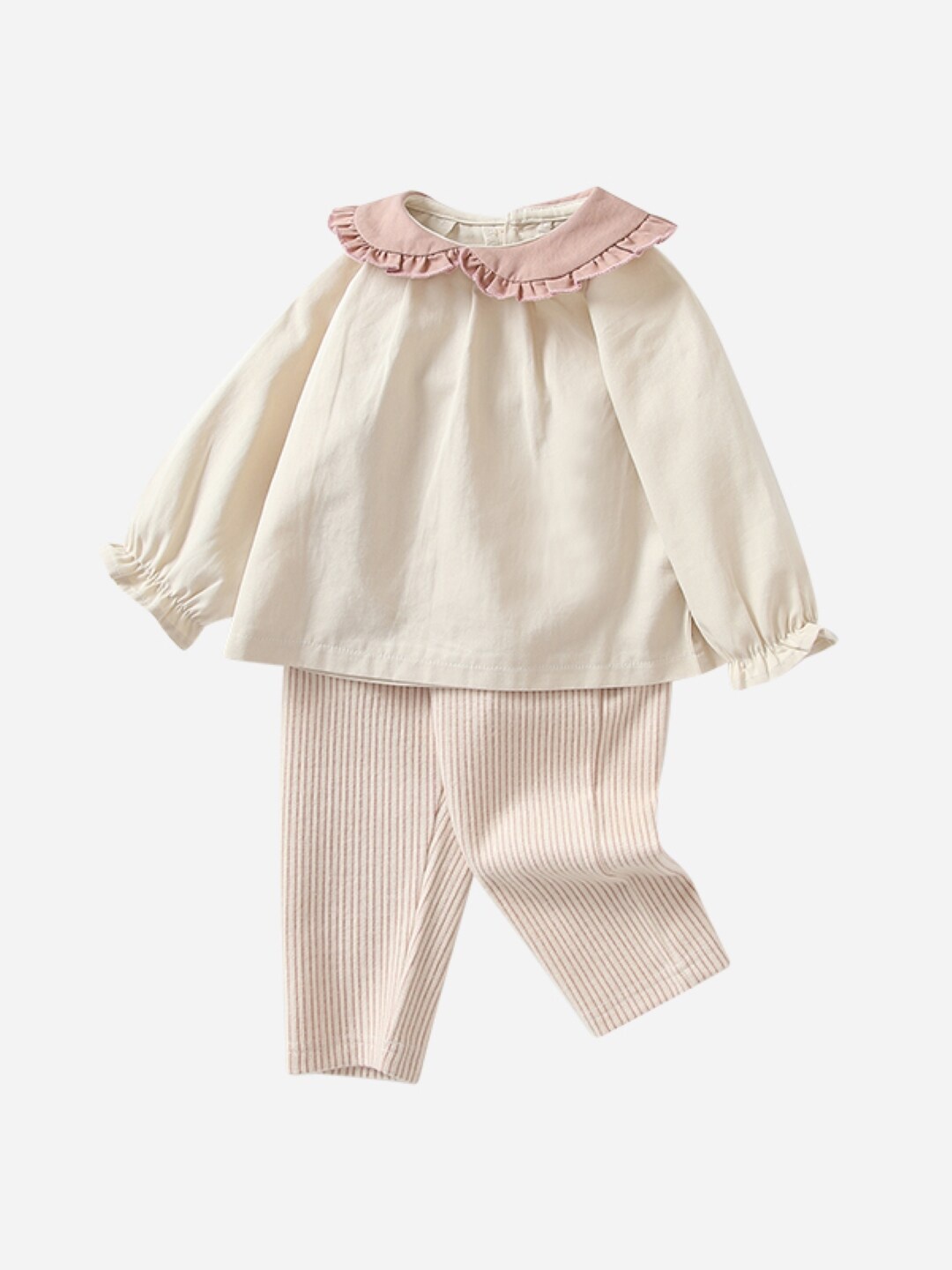 

StyleCast Girls Cream-Coloured Striped Peter Pan Collar Top with Trousers