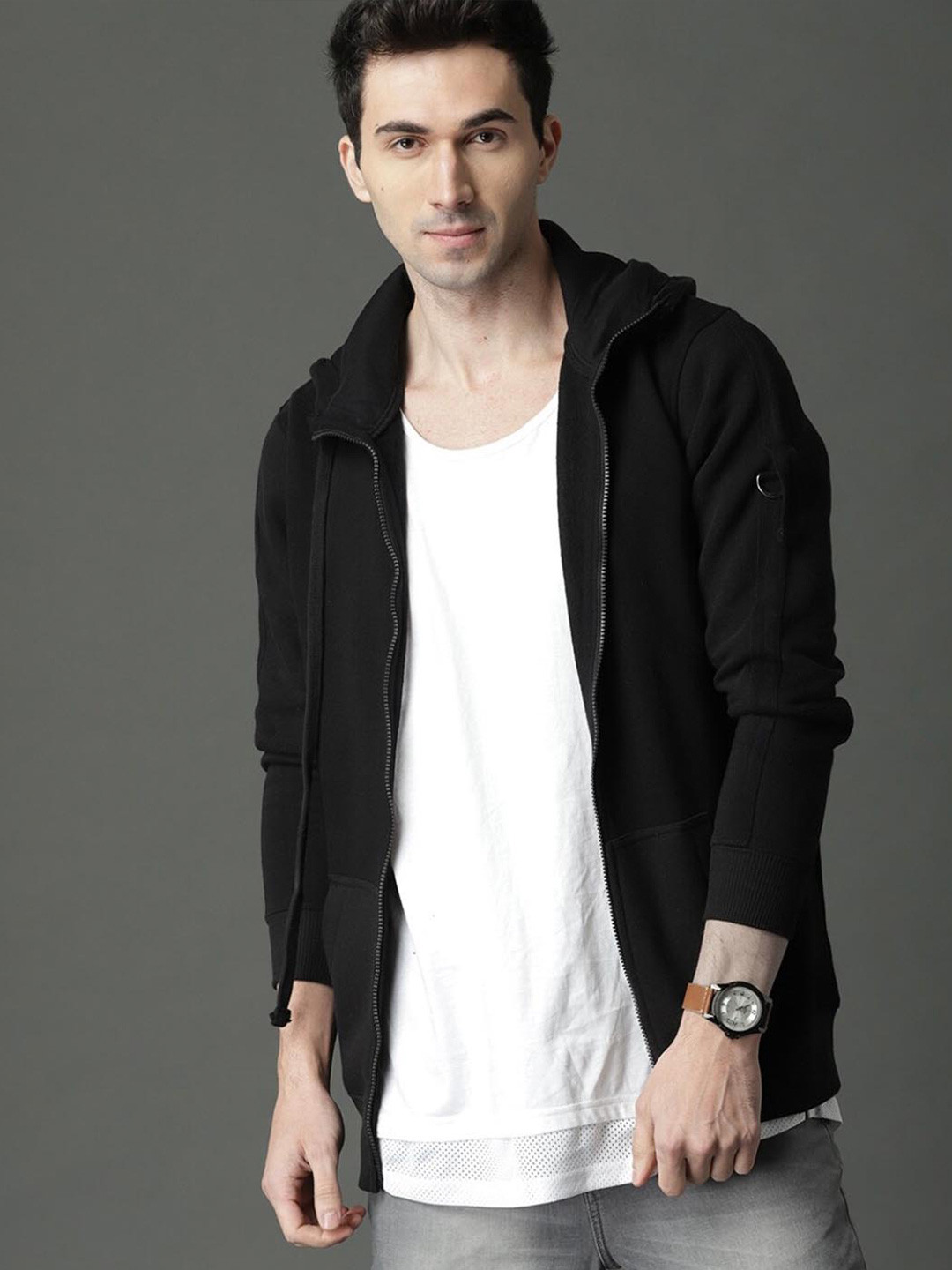 

The Roadster Lifestyle Co. Hooded Front Open Sweatshirt, Black