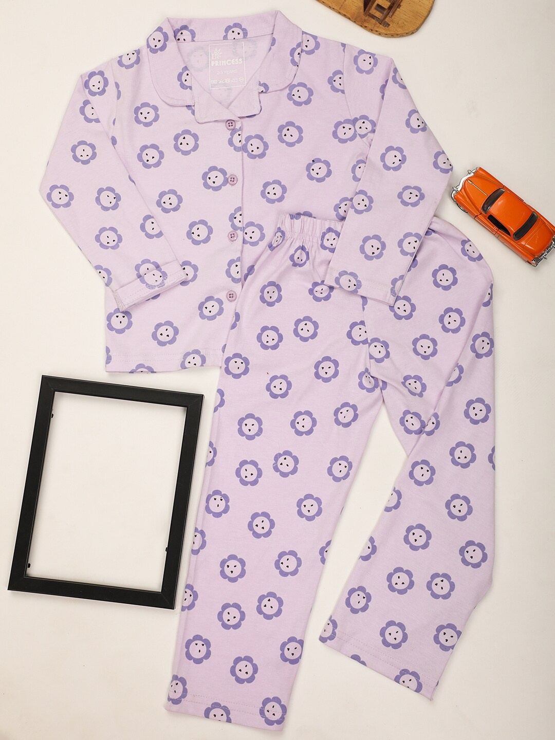 

V-Mart Girls Pure Cotton Printed Night suit, Purple