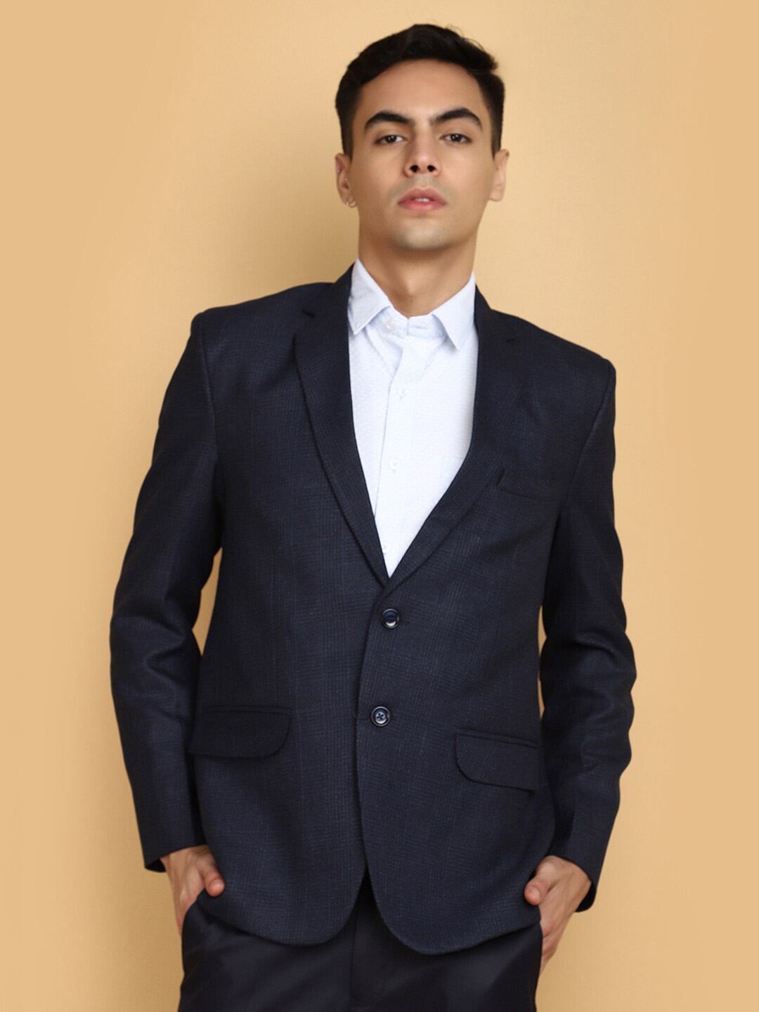 

V-Mart Checked Single-Breasted Formal Blazer, Blue