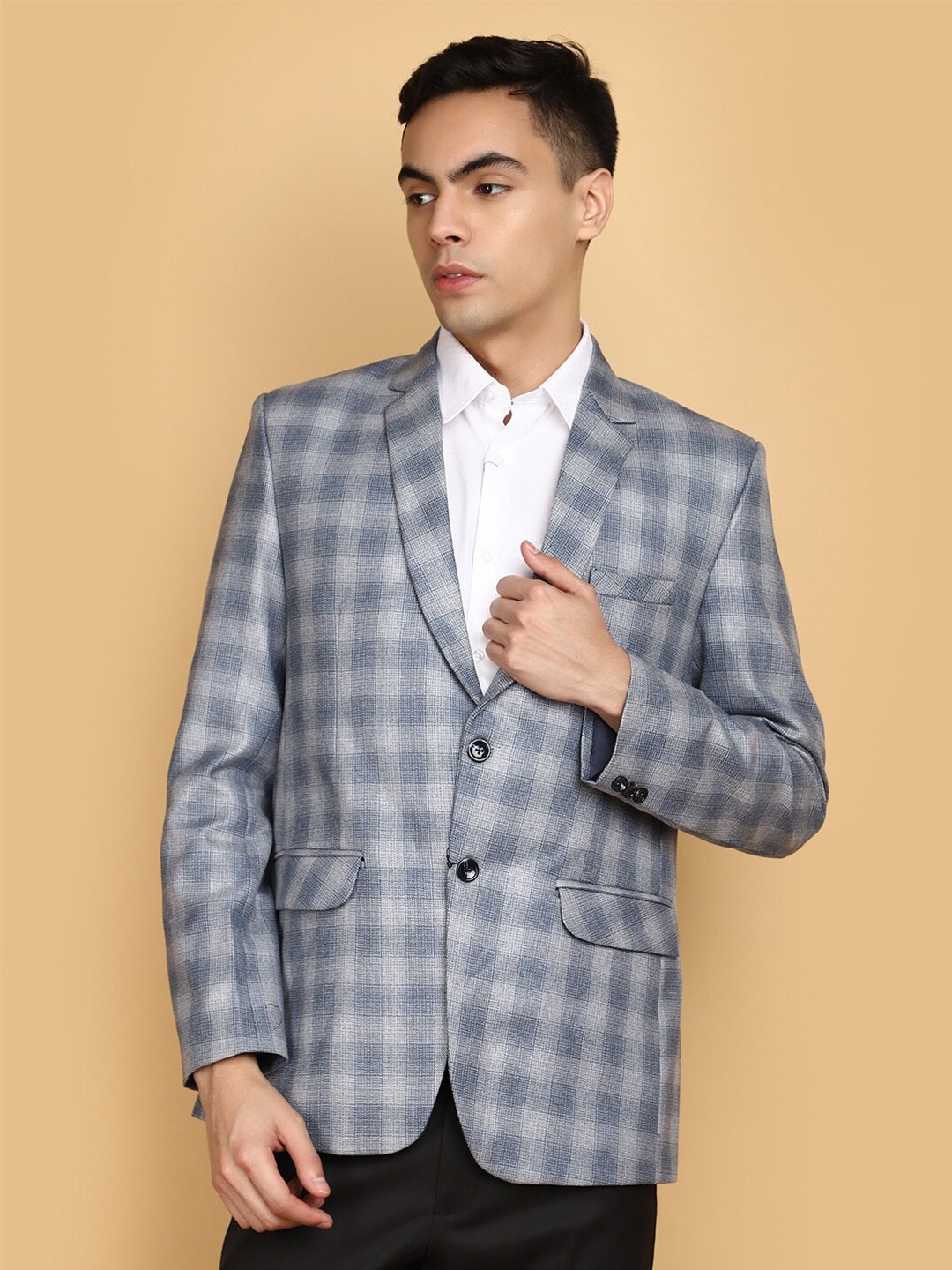 

V-Mart Checked Single-Breasted Formal Blazer, Blue