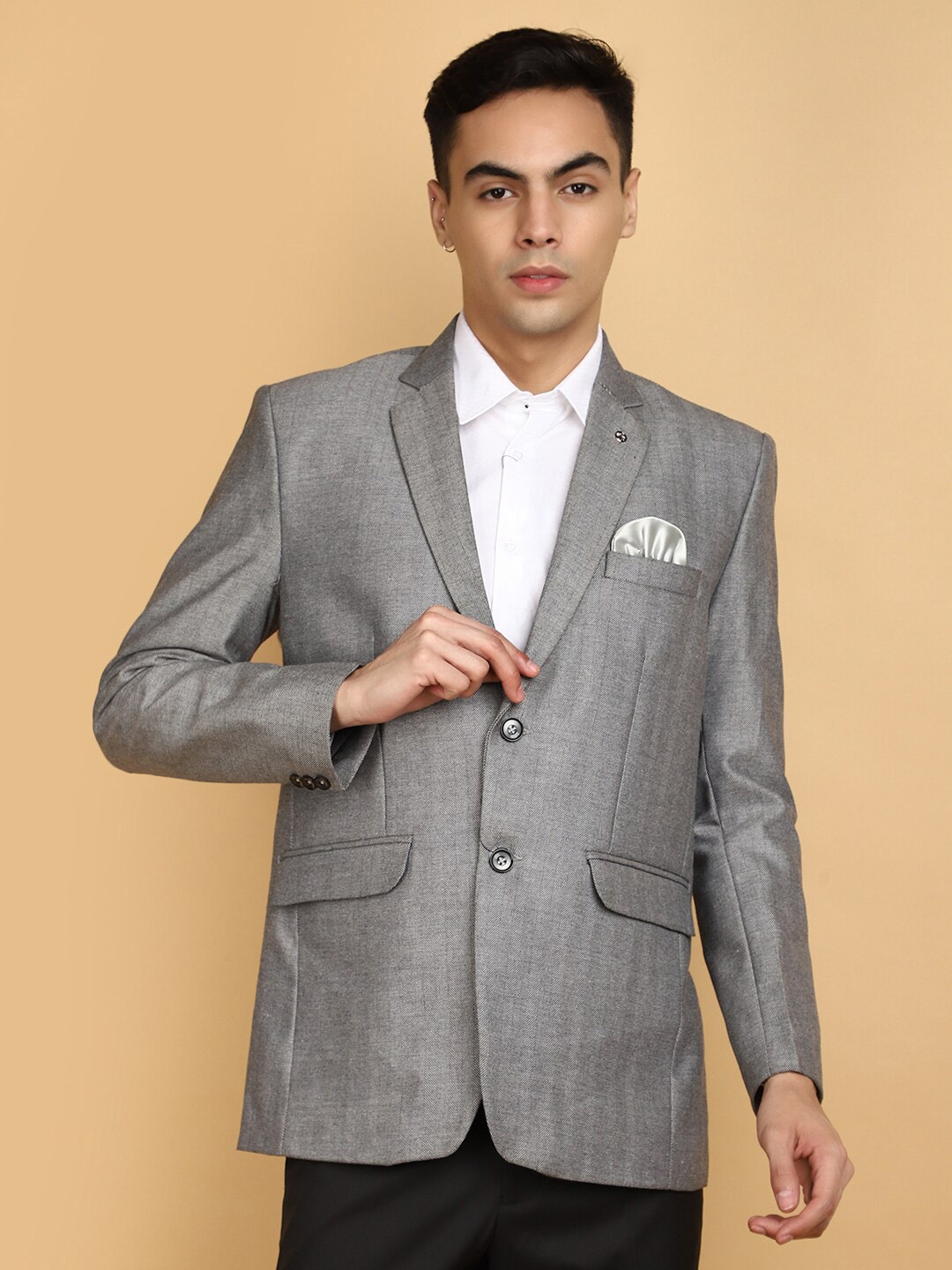 

V-Mart Single-Breasted Tweed Blazer, Grey