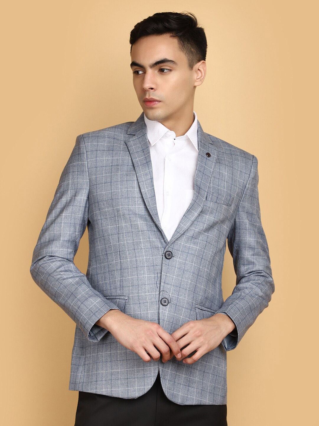 

V-Mart Checked Single Breasted Tweed Blazer, Blue