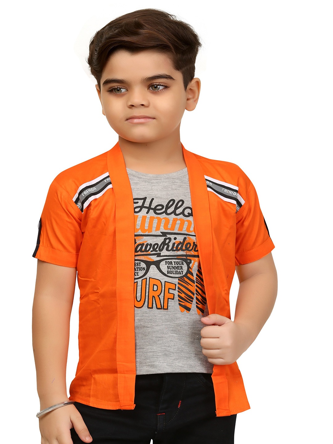 

BAESD Boys Lightweight Long Sleeves Open Front Jacket With Attached T- Shirt, Orange