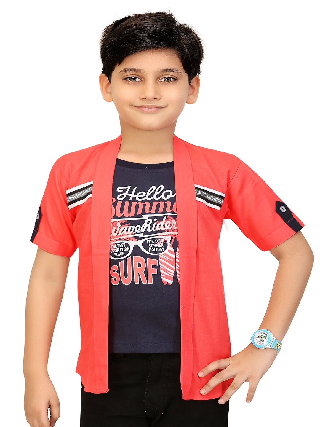 

BAESD Boys Lightweight Long Sleeves Open Front Jacket With Attached T- Shirt, Red