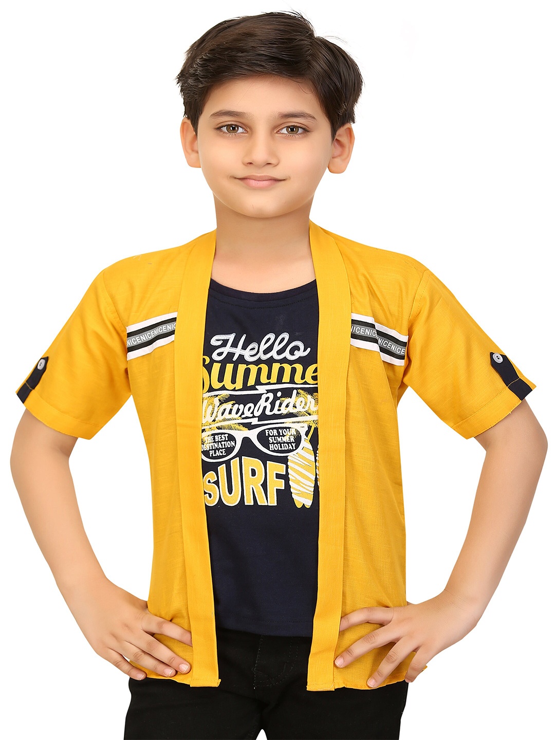 

BAESD Boys Lightweight Long Sleeves Open Front Jacket With Attached T- Shirt, Yellow