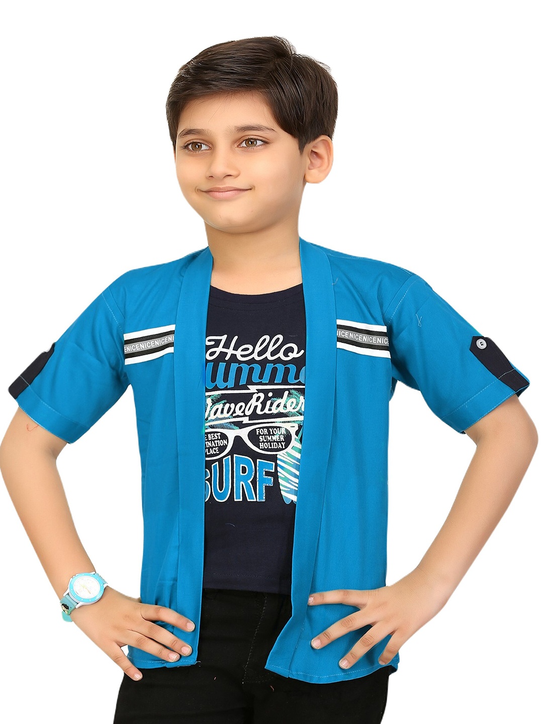 

BAESD Boys Lightweight Long Sleeves Open Front Jacket With Attached T- Shirt, Blue