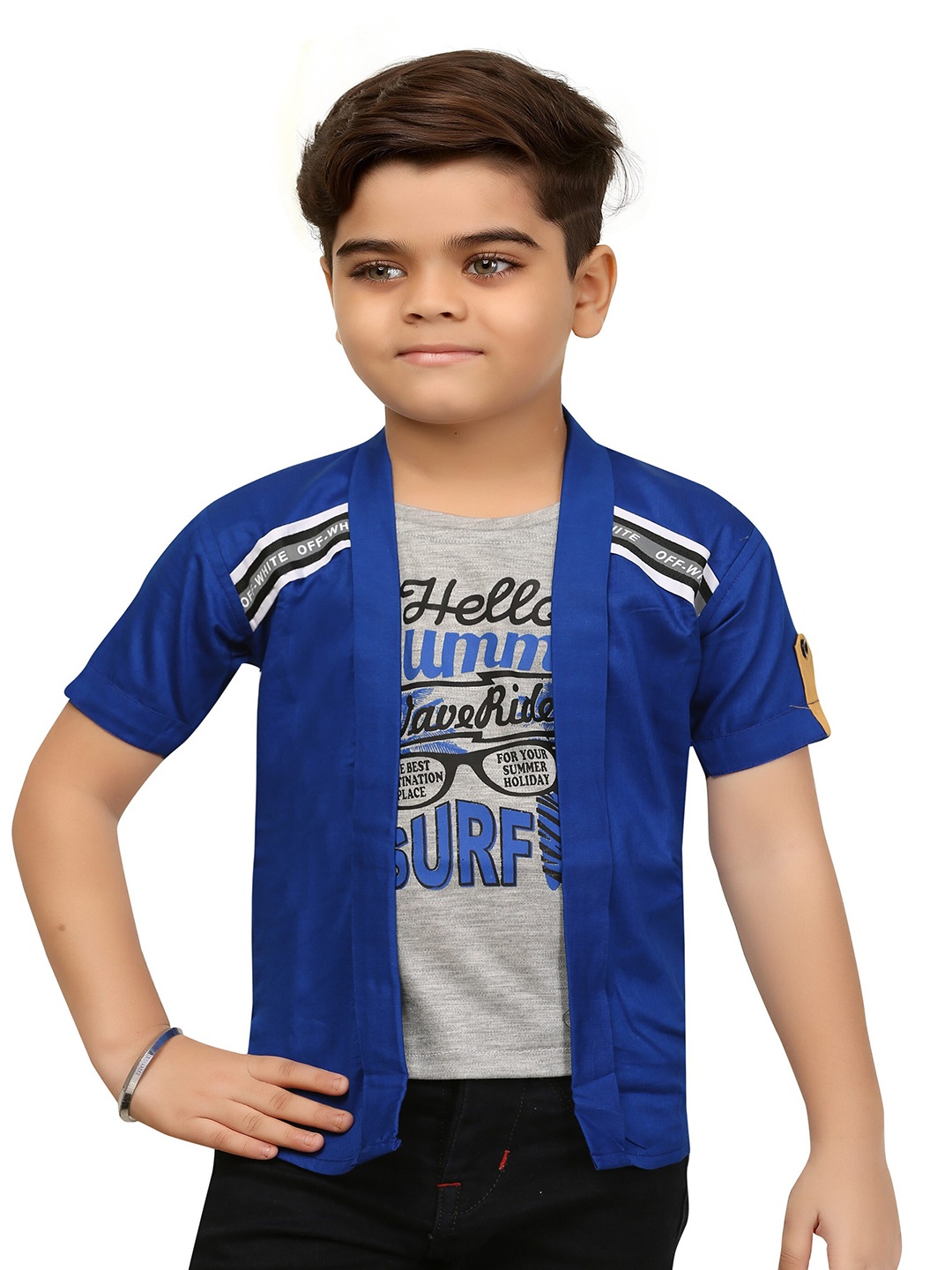 

BAESD Boys Lightweight Long Sleeves Open Front Jacket With Attached T- Shirt, Blue