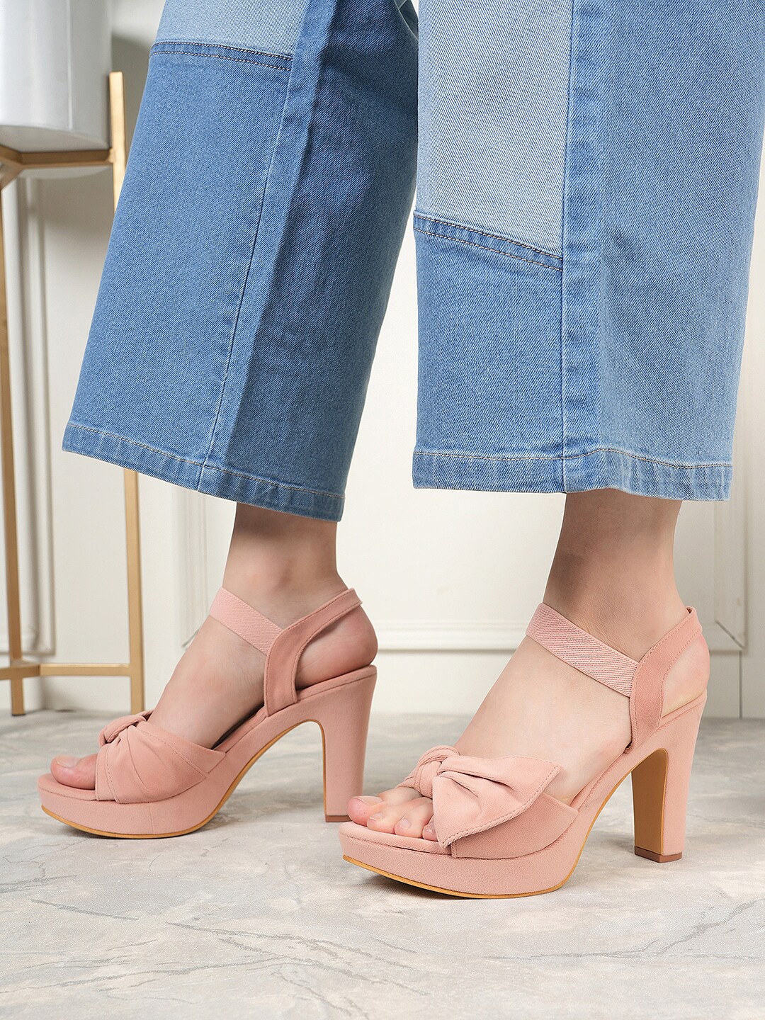 

CORSICA Bow Detail Open Toe Platform Heels, Peach