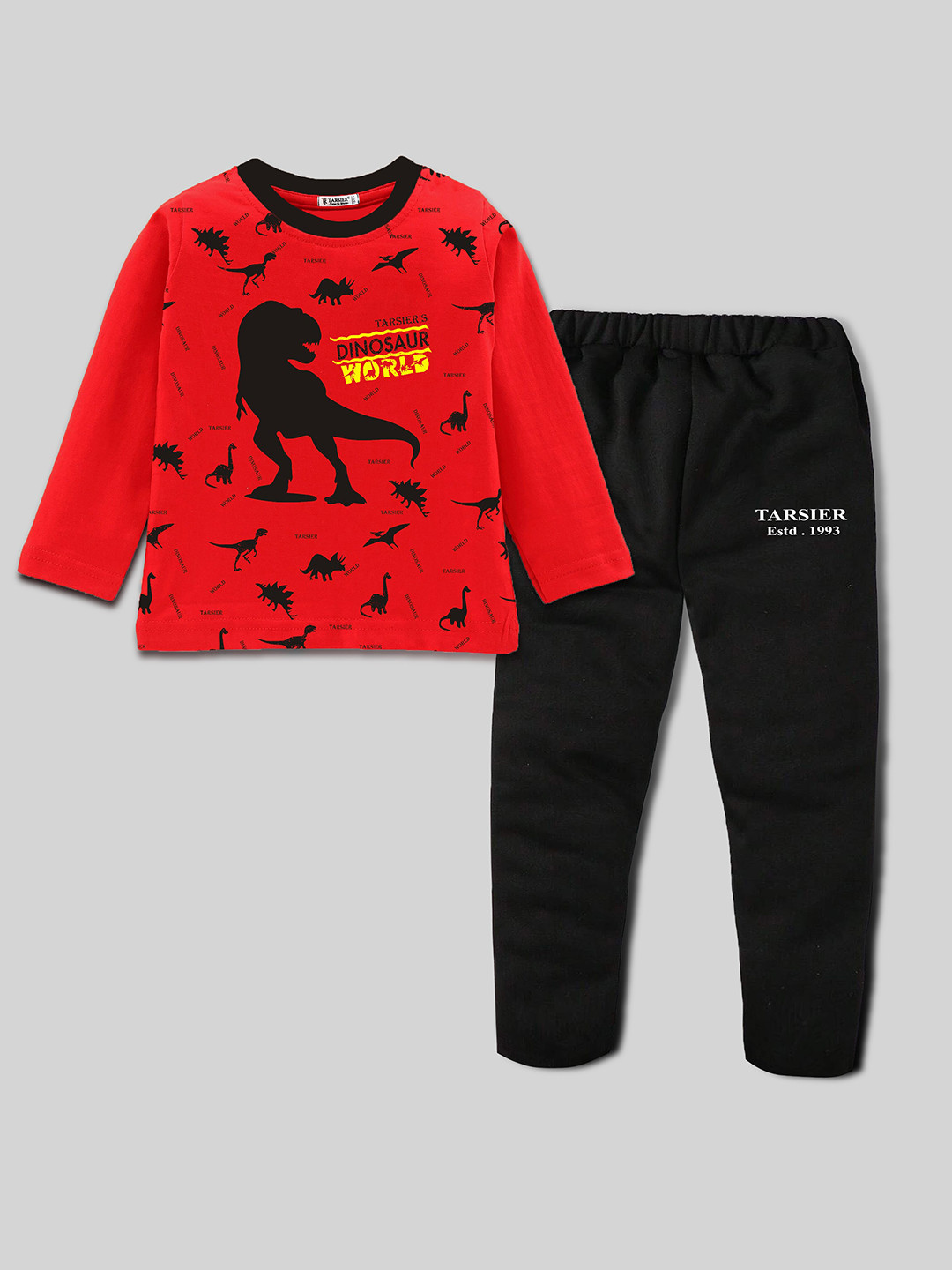 

BAESD Kids Graphic Printed Pure Cotton T-shirt With Trousers, Red
