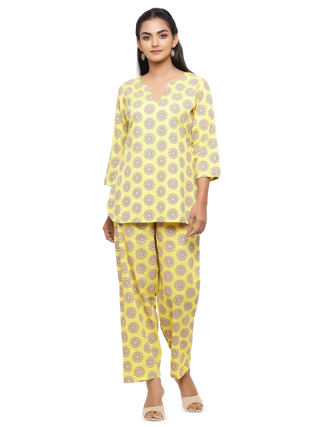 

mirari Womens Pure Cotton Floral Printed Nightsuit, Yellow