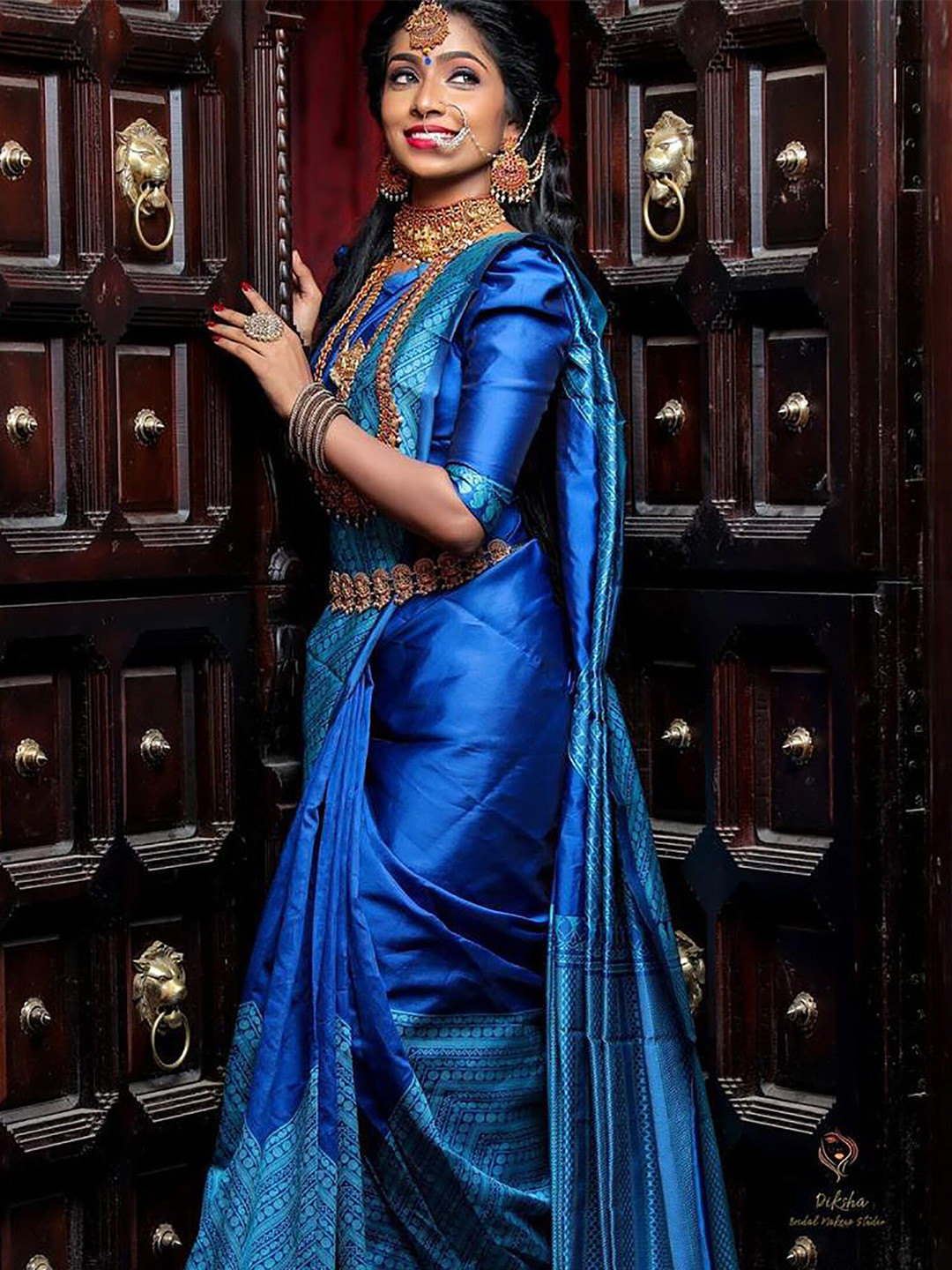 

KALINI Blue and SilverToned Ethnic Woven Designer Cotton Silk Saree