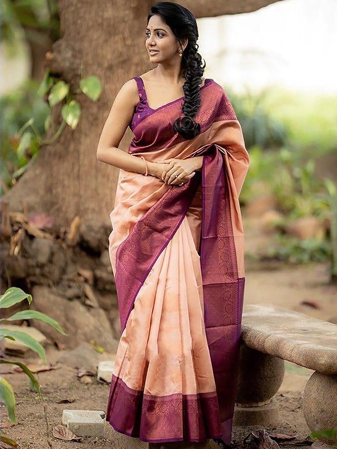 

KALINI Peach Coloured Ethnic Woven Designer Cotton Silk Saree