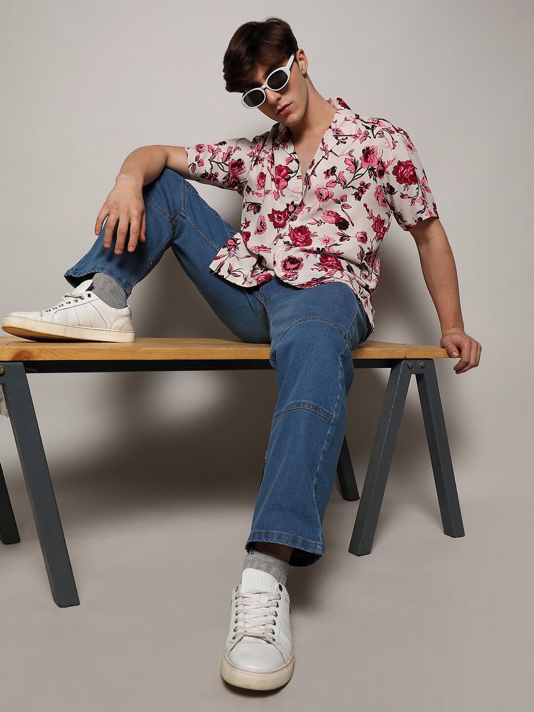

Campus Sutra Floral Printed Cuban Collar Casual Shirt, White