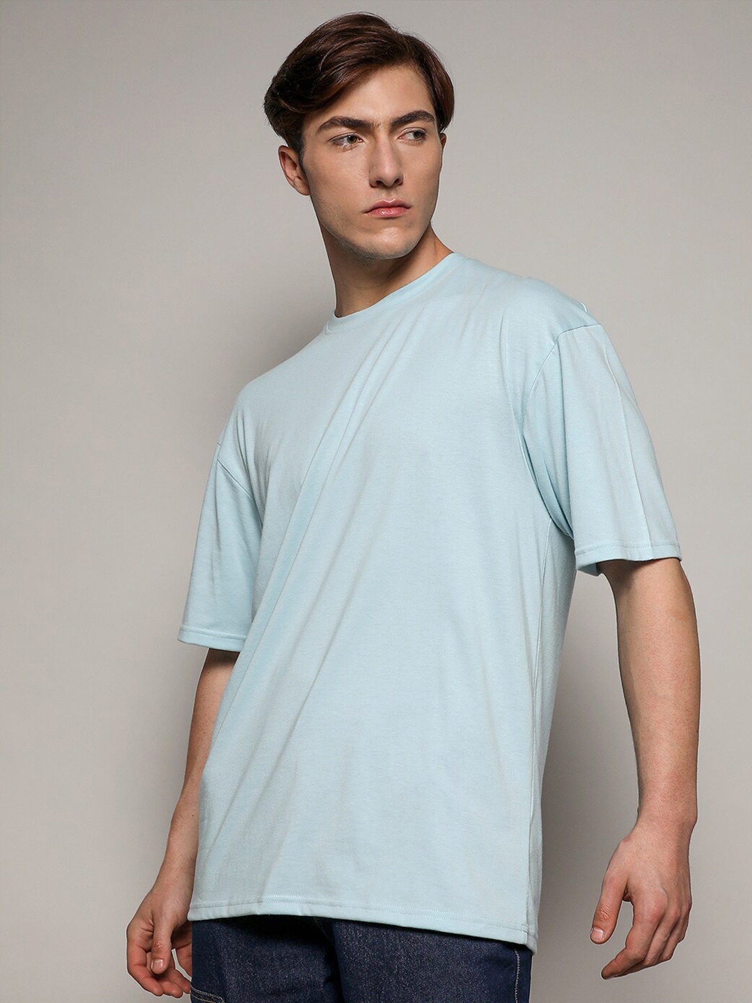 

Campus Sutra Men Drop-Shoulder Sleeves Cotton Oversized T-shirt, Blue