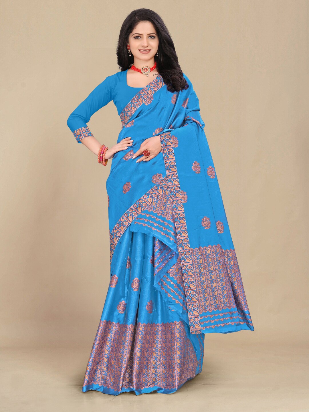

KAMDAR Traditional Jacquard Woven Poly Pat Silk Assamese Mekhela Chador, Blue