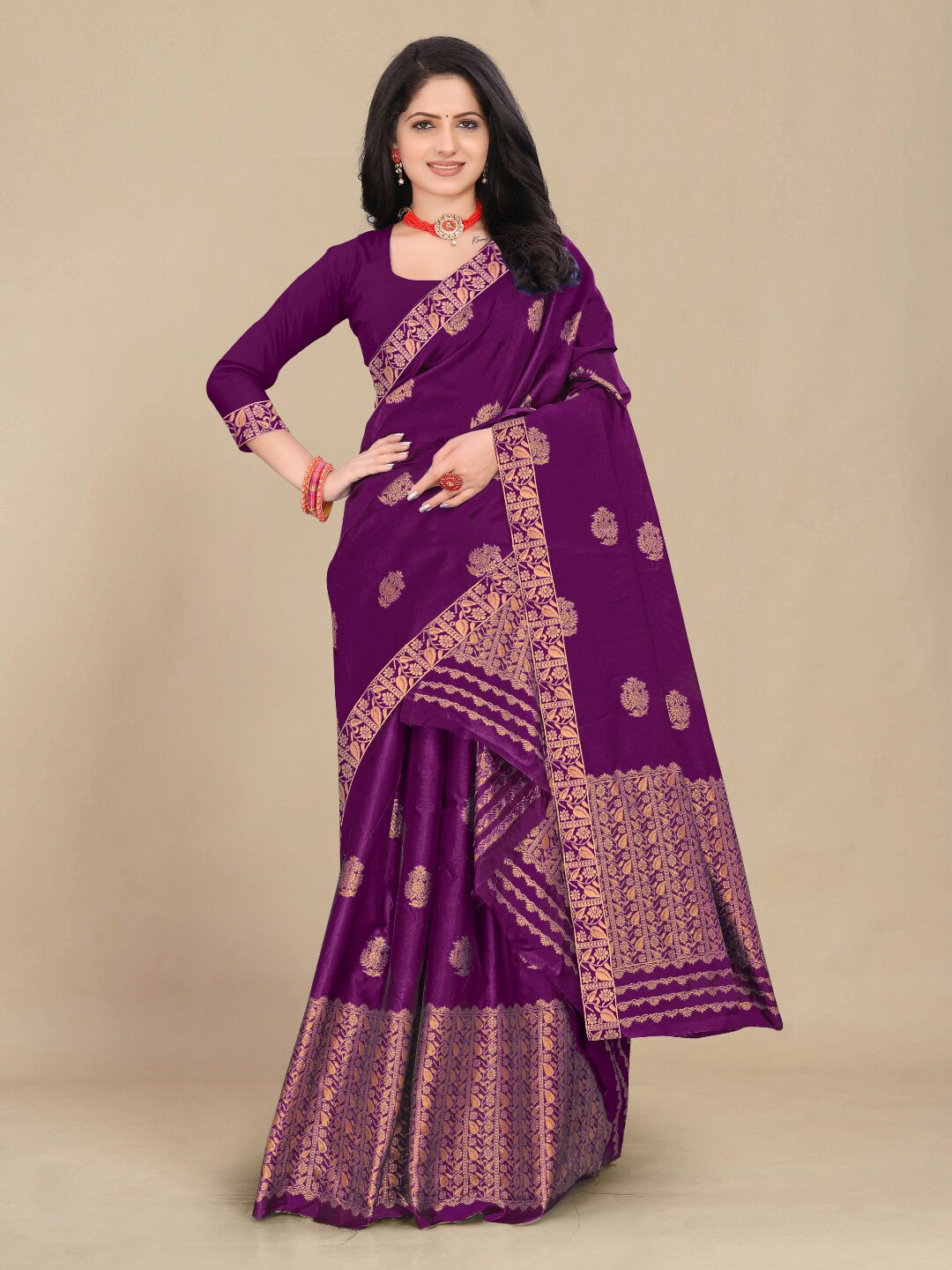 

KAMDAR Mixpat Silk Jacquard Woven Design Assamese Mekhela Chador Saree, Purple