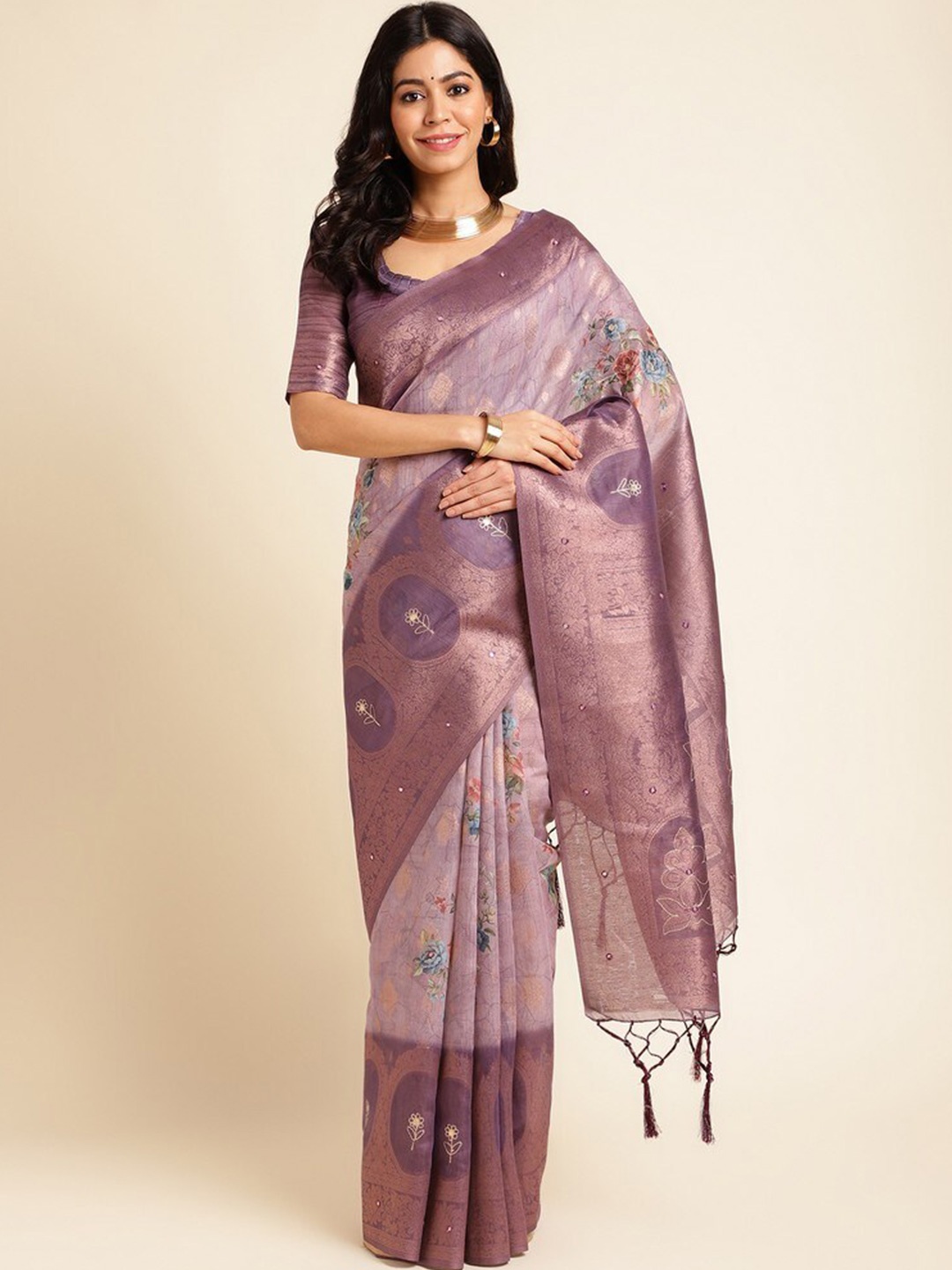 

Mitera Woven Design Zari Silk Cotton Saree, Purple
